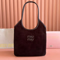 Miu Miu 26S Ivy 40 Tote in Chocolate Brown Canvas and Dark Brown Calfskin
