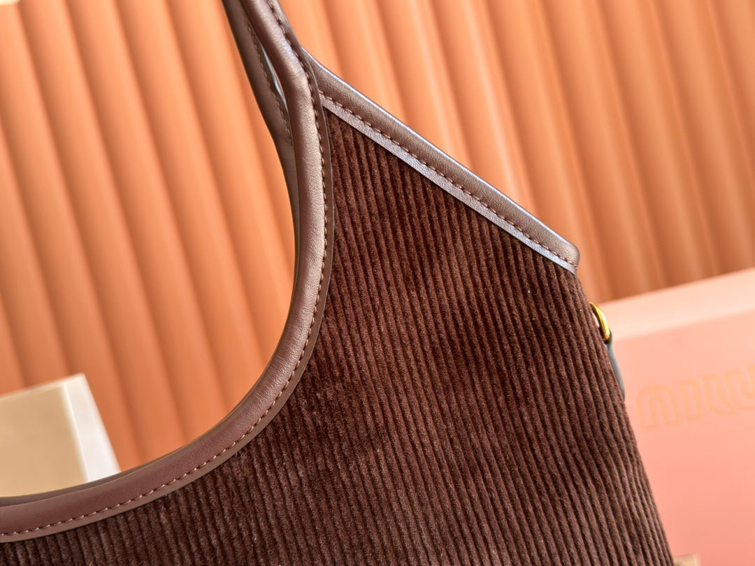 Miu Miu 26S Ivy 40 Tote in Chocolate Brown Canvas and Dark Brown Calfskin