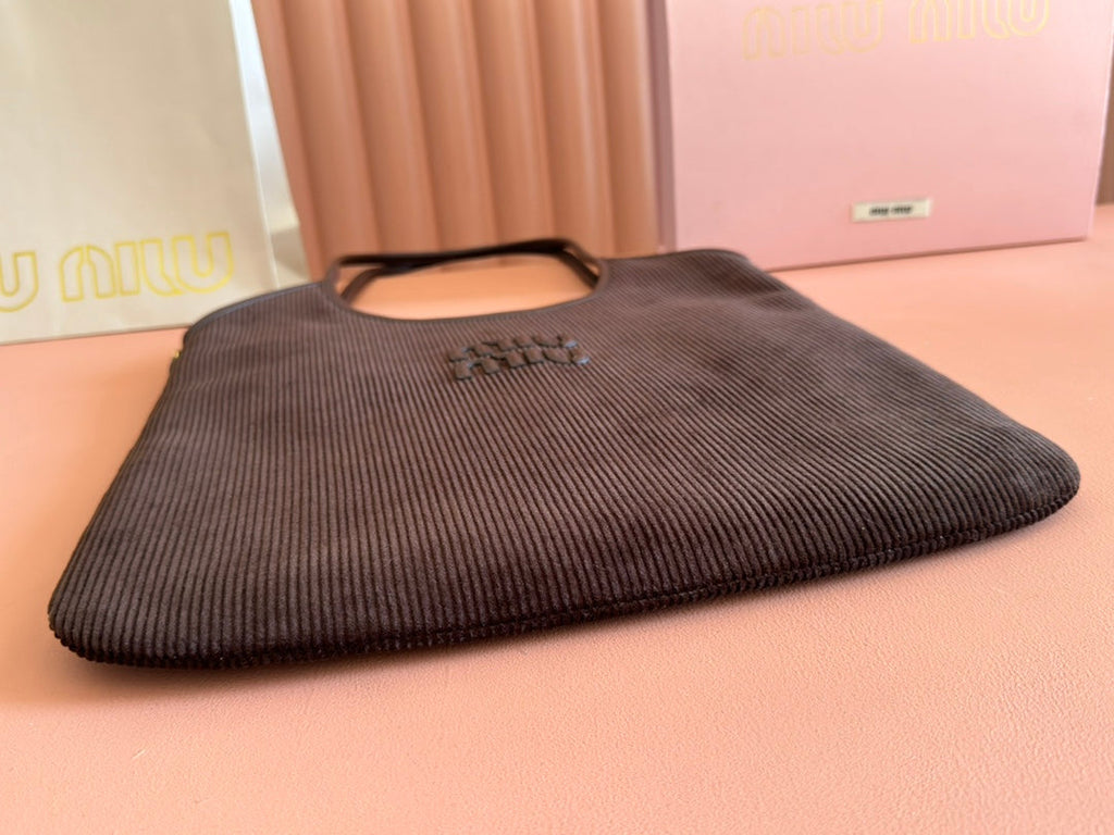 Miu Miu 26S Ivy 40 Tote in Chocolate Brown Canvas and Dark Brown Calfskin