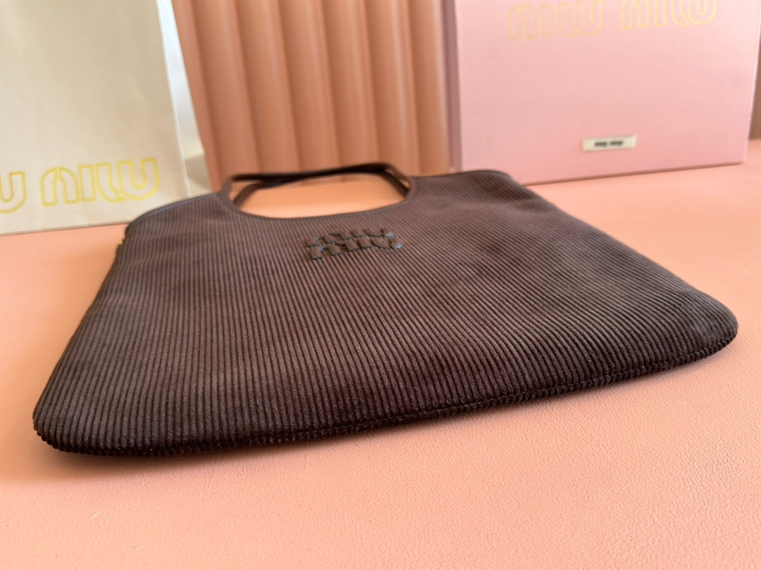 Miu Miu 26S Ivy 40 Tote in Chocolate Brown Canvas and Dark Brown Calfskin
