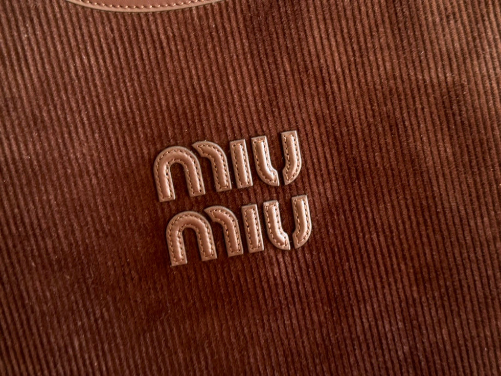 Miu Miu 26S Ivy 40 Tote in Chocolate Brown Canvas and Dark Brown Calfskin