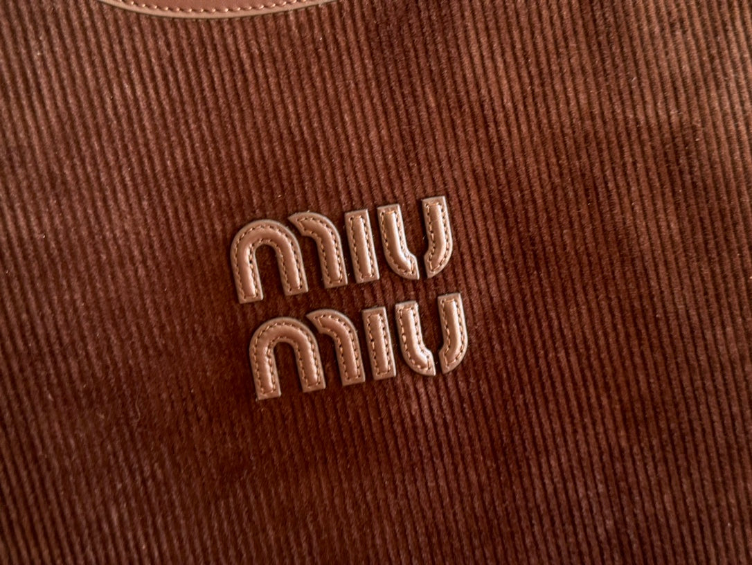 Miu Miu 26S Ivy 40 Tote in Chocolate Brown Canvas and Dark Brown Calfskin