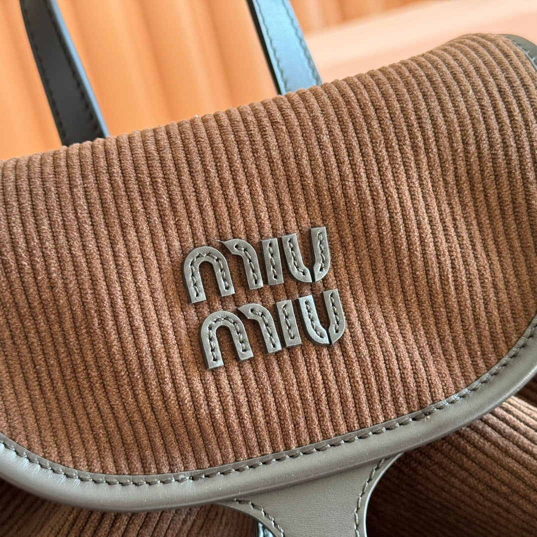 Miu Miu 26S Medium Backpack 29 in Chocolate Brown Canvas Black Calfskin