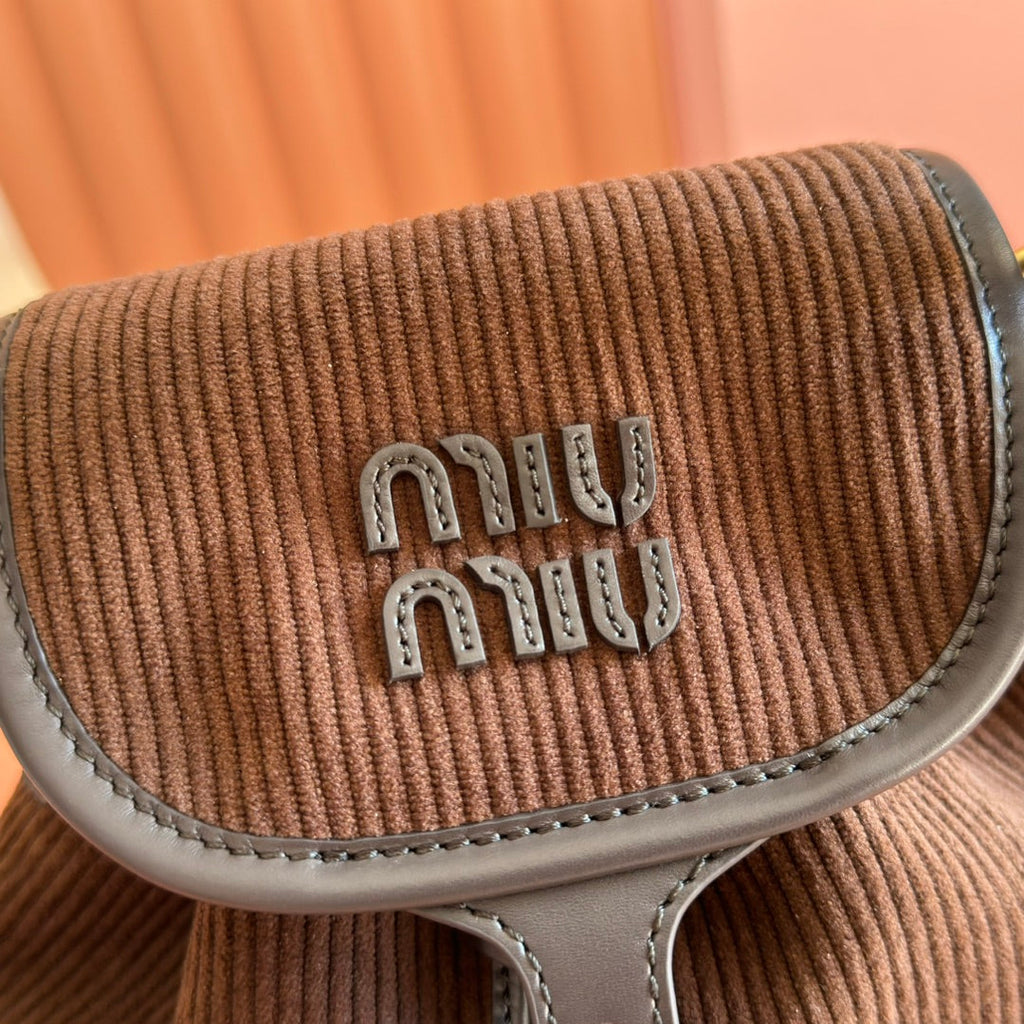 Miu Miu 26S Backpack 22 in Chocolate Brown Canvas Black Calfskin