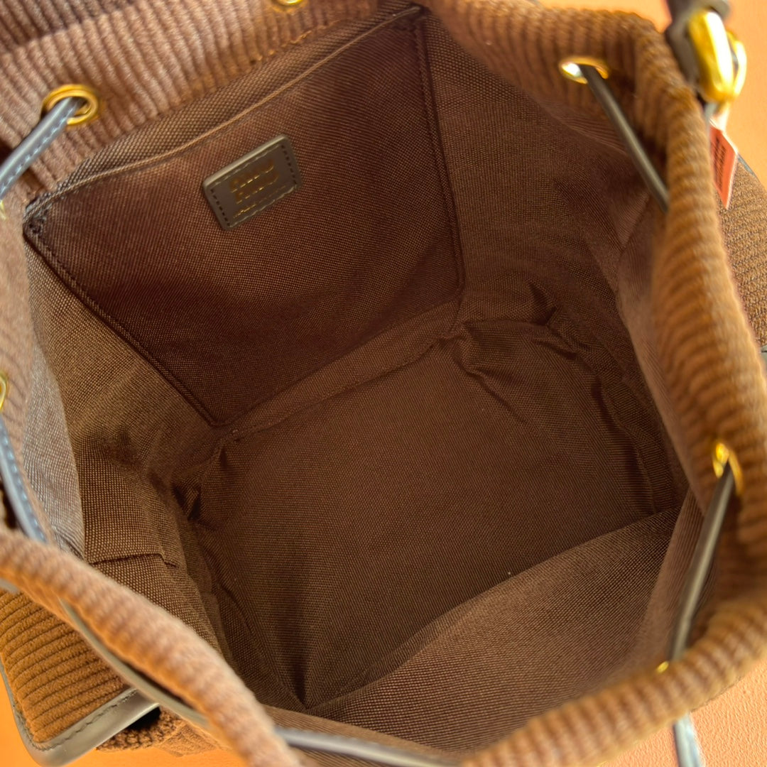 Miu Miu 26S Backpack 22 in Chocolate Brown Canvas Black Calfskin
