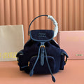 Miu Miu 26S Backpack 22 in Dark Blue Canvas Blue Calfskin