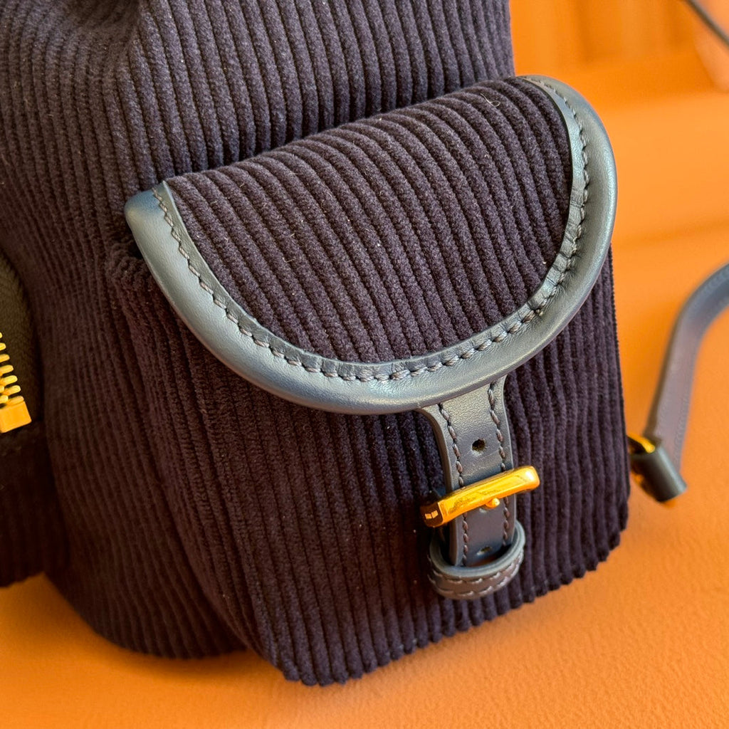 Miu Miu 26S Backpack 22 in Dark Blue Canvas Blue Calfskin