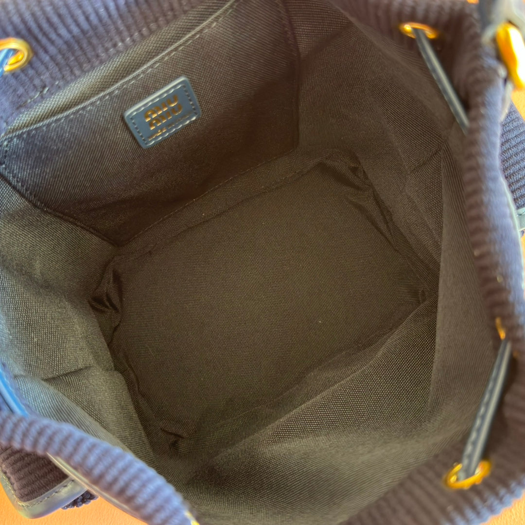 Miu Miu 26S Backpack 22 in Dark Blue Canvas Blue Calfskin