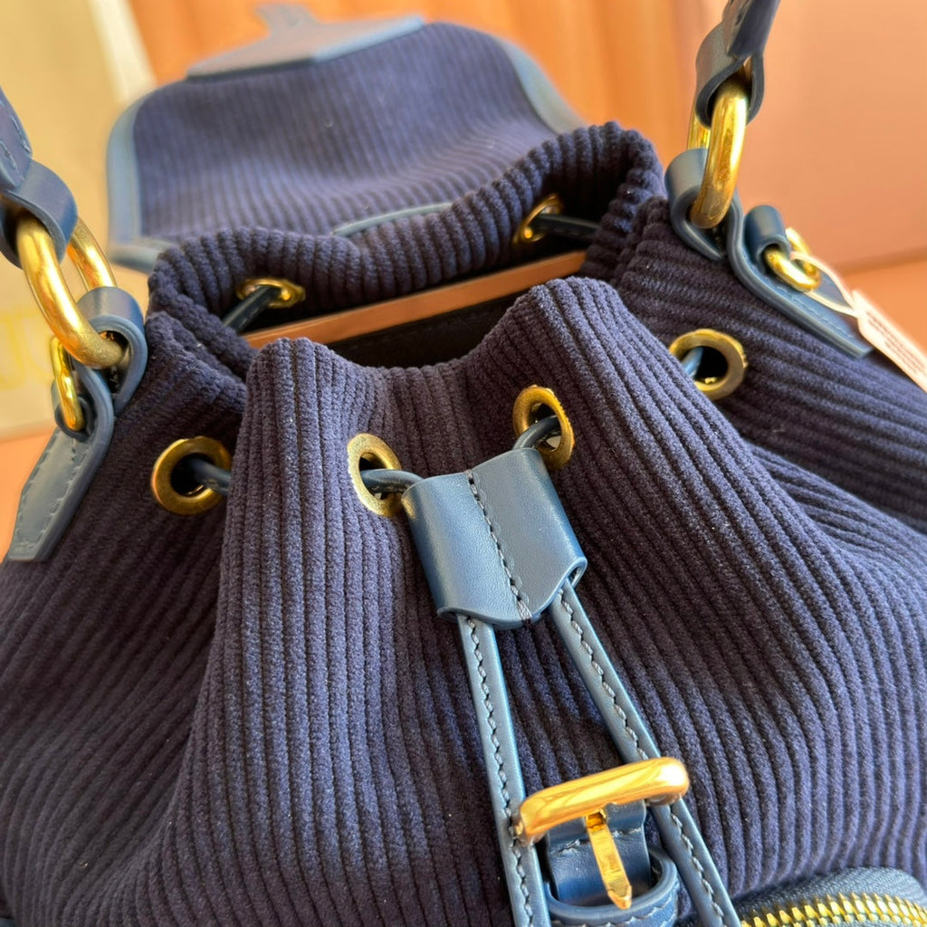 Miu Miu 26S Backpack 22 in Dark Blue Canvas Blue Calfskin