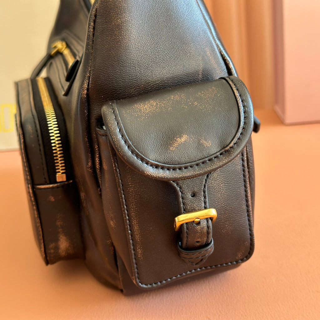 Miu Miu 26S Pocket Bag 38 in Black Calfskin Gold Hardware