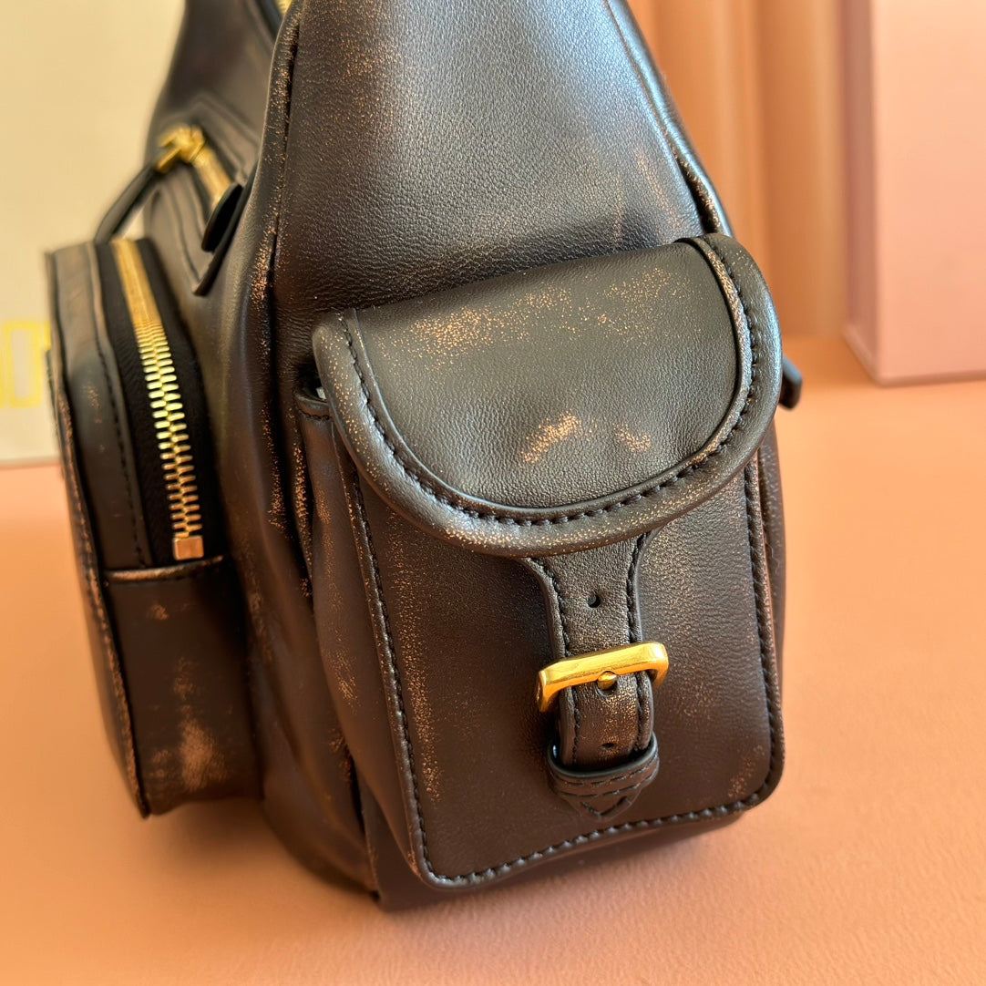 Miu Miu 26S Pocket Bag 38 in Black Calfskin Gold Hardware
