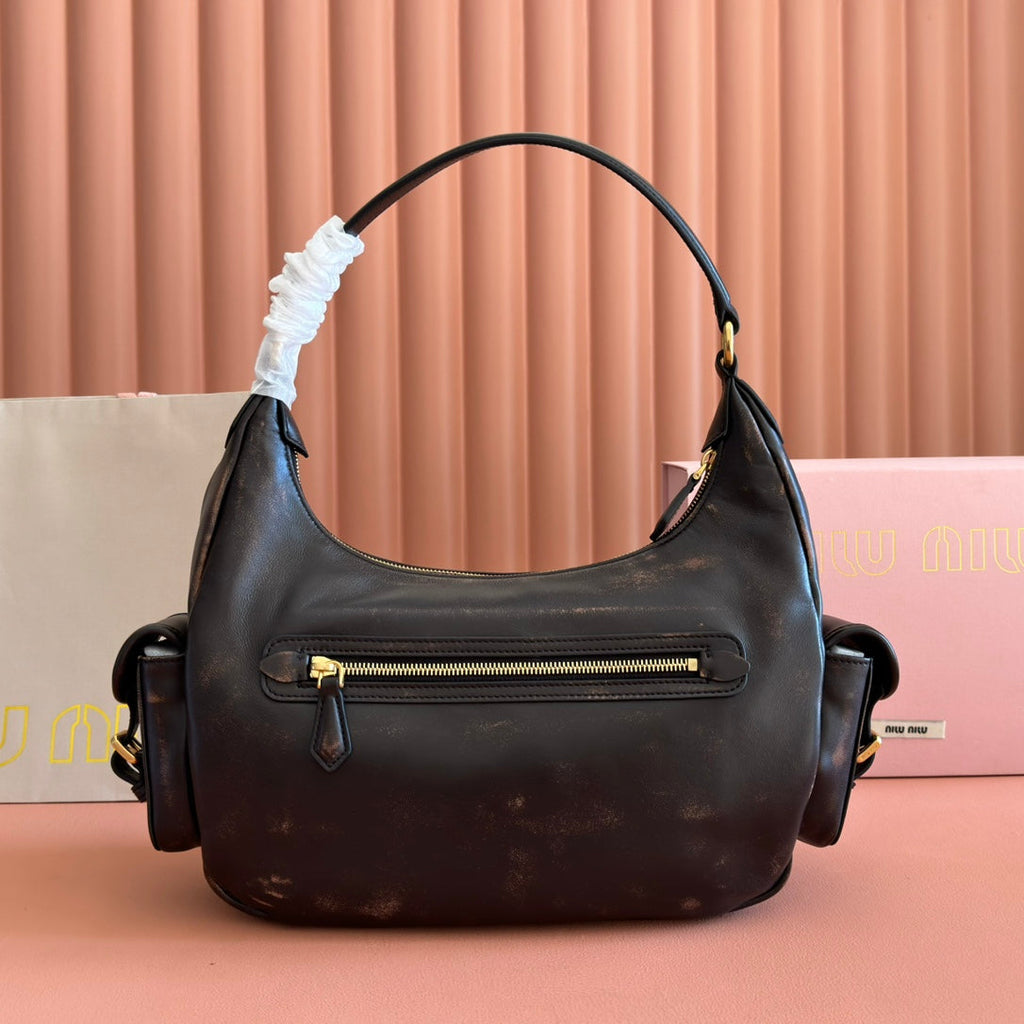 Miu Miu 26S Pocket Bag 38 in Black Calfskin Gold Hardware