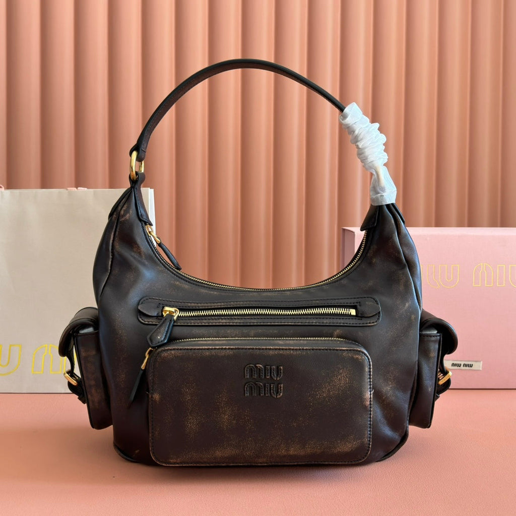 Miu Miu 26S Pocket Bag 38 in Black Calfskin Gold Hardware