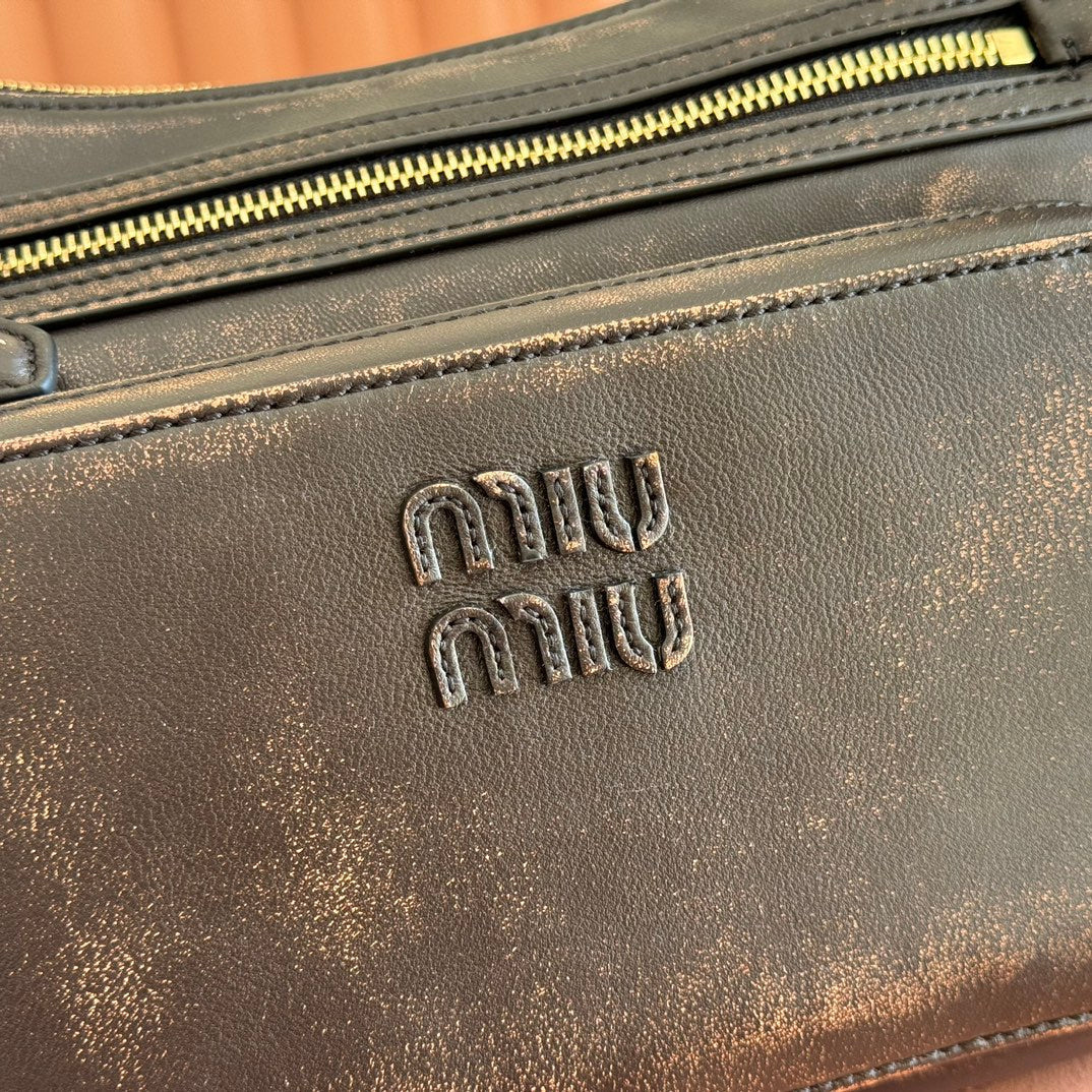 Miu Miu 26S Pocket Bag 38 in Black Calfskin Gold Hardware
