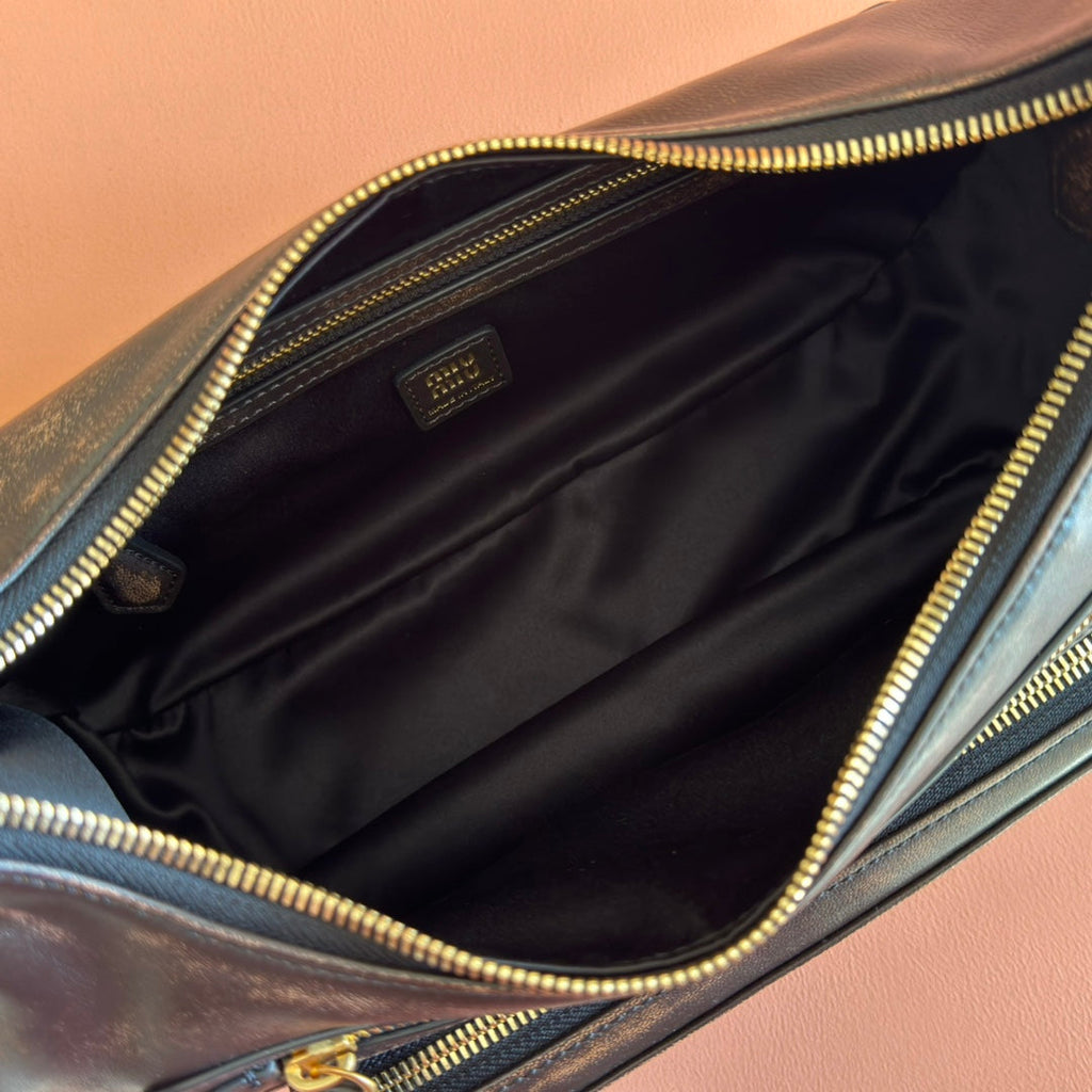 Miu Miu 26S Pocket Bag 38 in Black Calfskin Gold Hardware