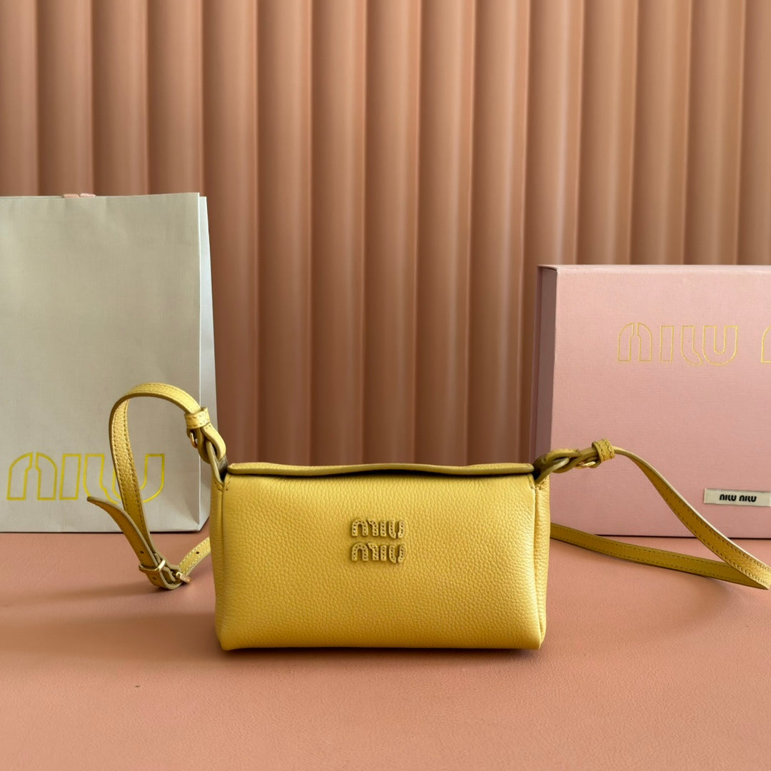Miu Miu 26S Pouch Bag 18 in Yellow Calfskin Gold Hardware