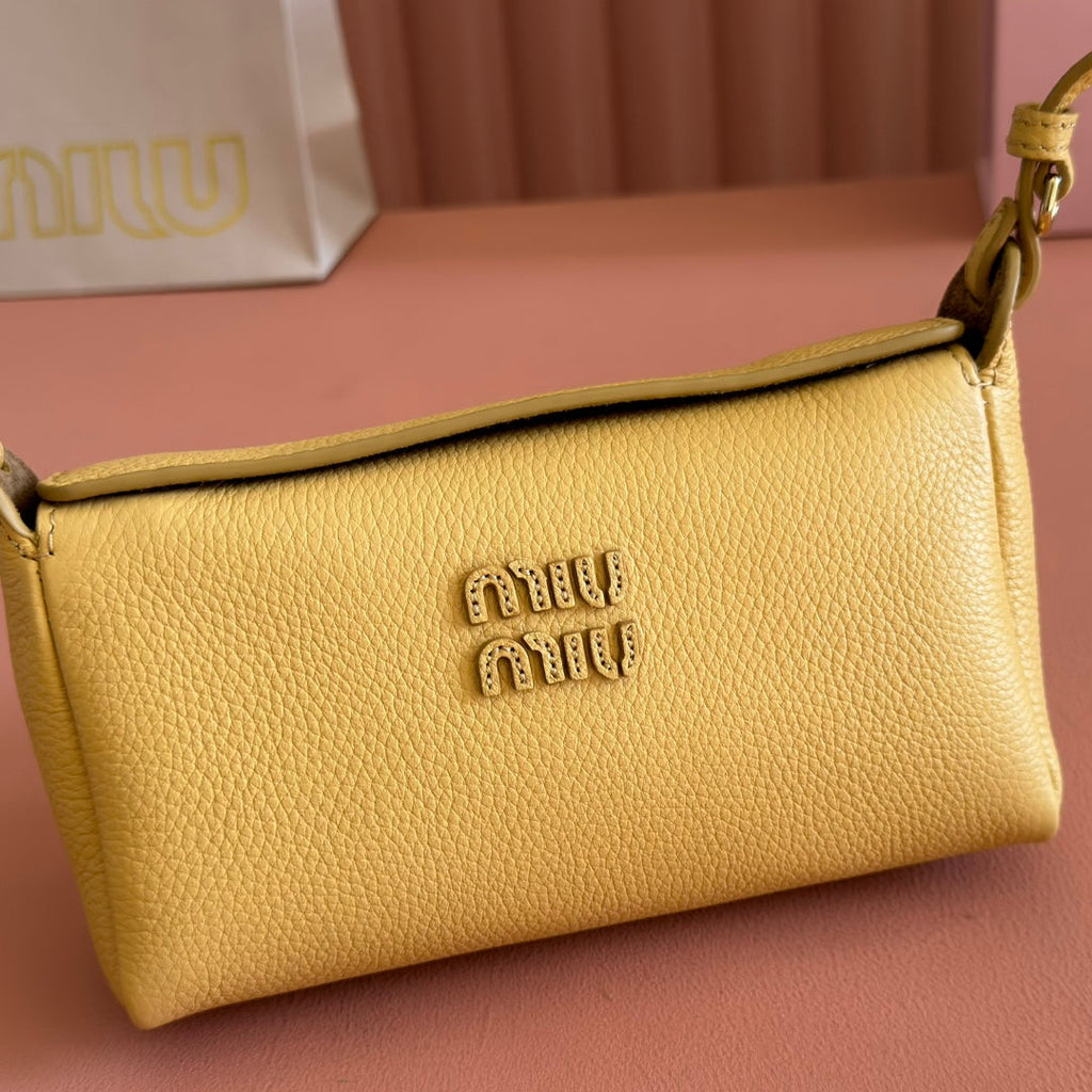 Miu Miu 26S Pouch Bag 18 in Yellow Calfskin Gold Hardware
