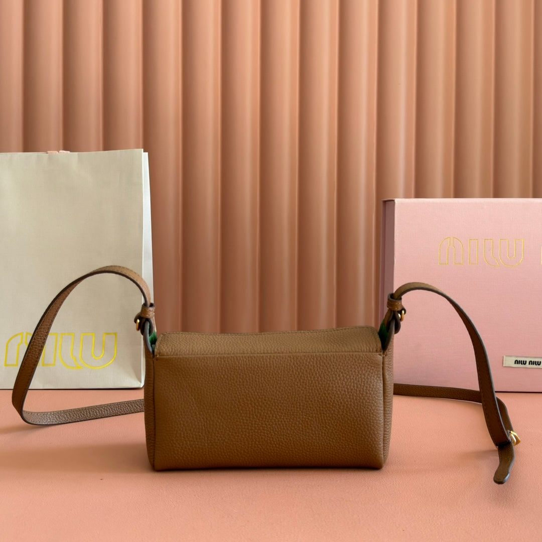 Miu Miu 26S Pouch Bag 18 in Dark Brown Calfskin Gold Hardware