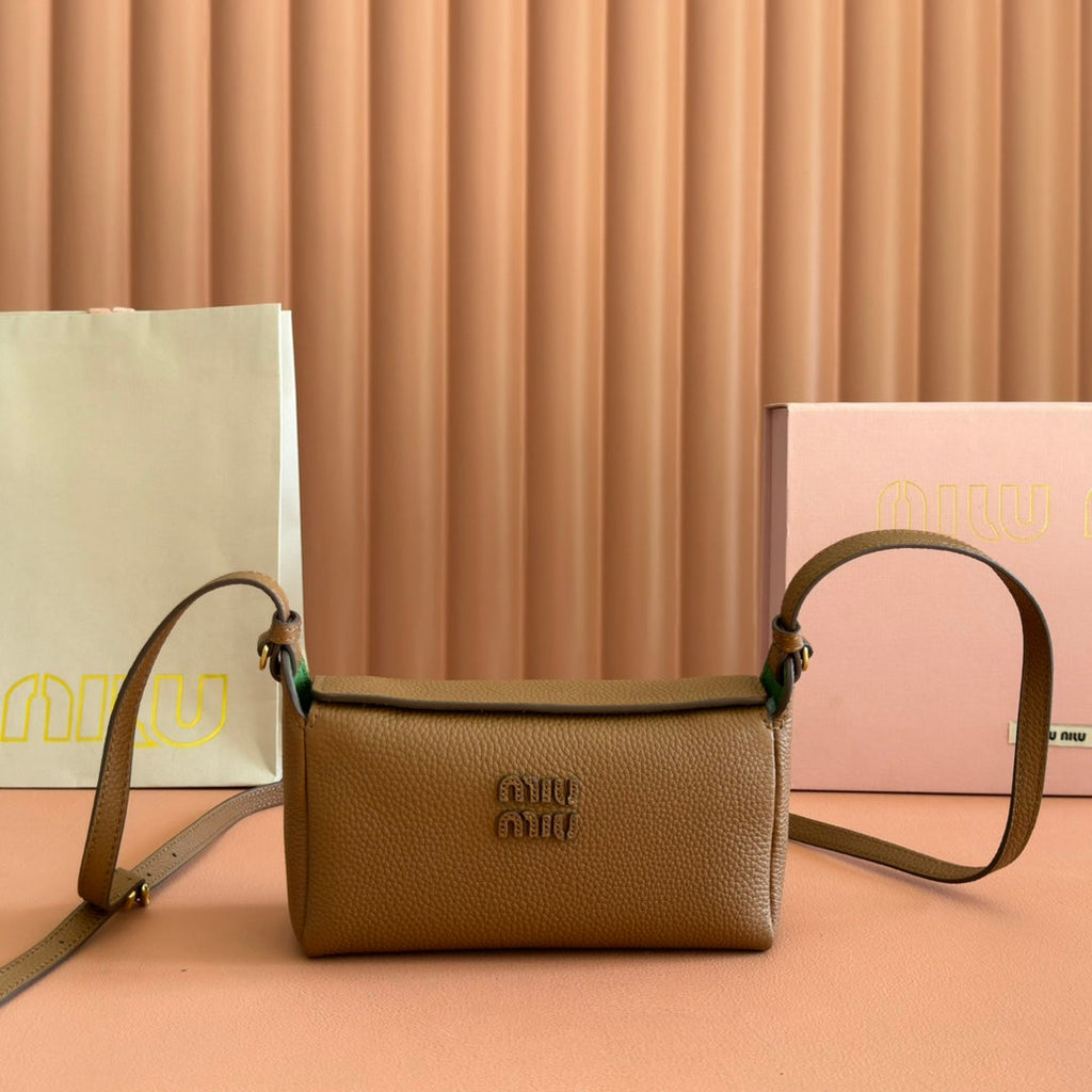 Miu Miu 26S Pouch Bag 18 in Dark Brown Calfskin Gold Hardware