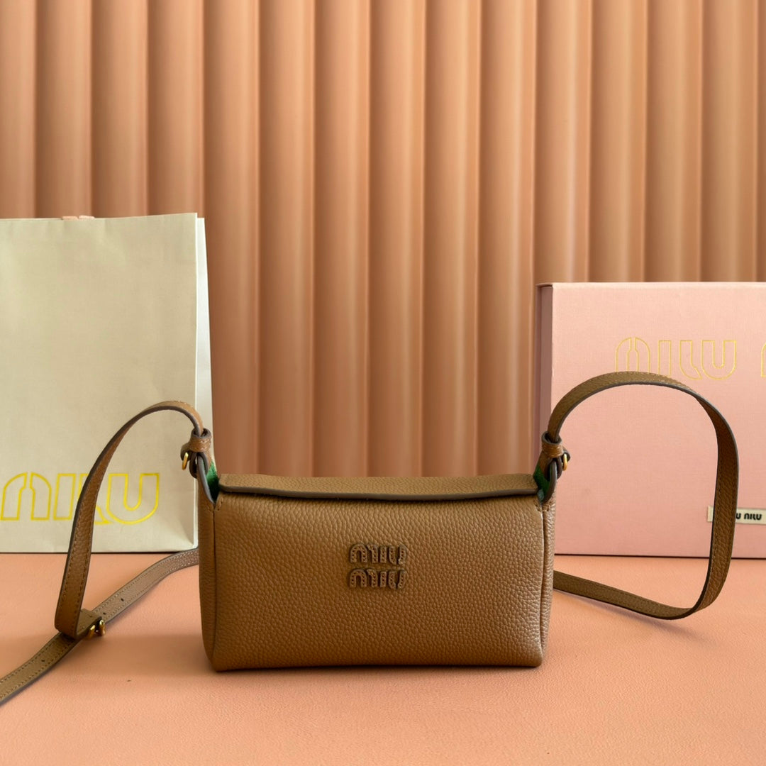 Miu Miu 26S Pouch Bag 18 in Dark Brown Calfskin Gold Hardware