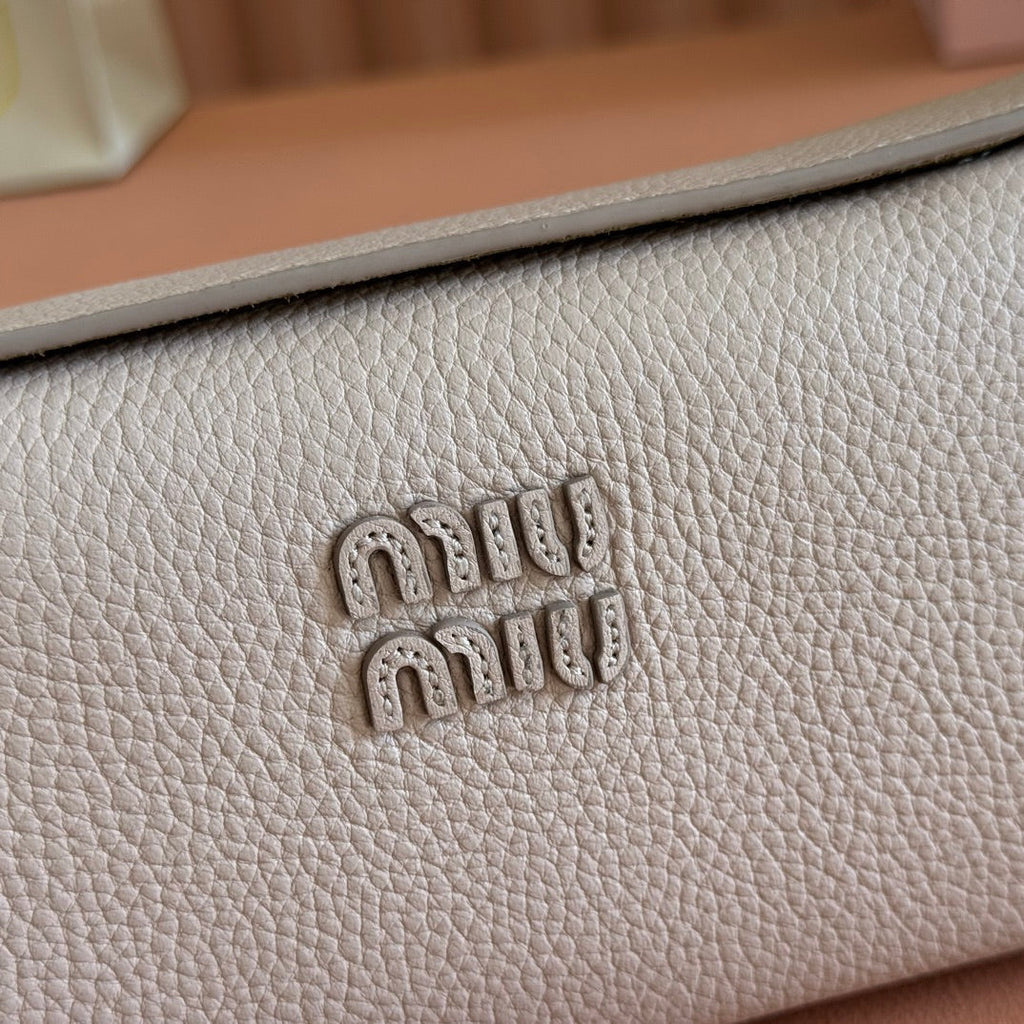 Miu Miu 26S Pouch Bag 18 in Dark Beige Calfskin Gold Hardware