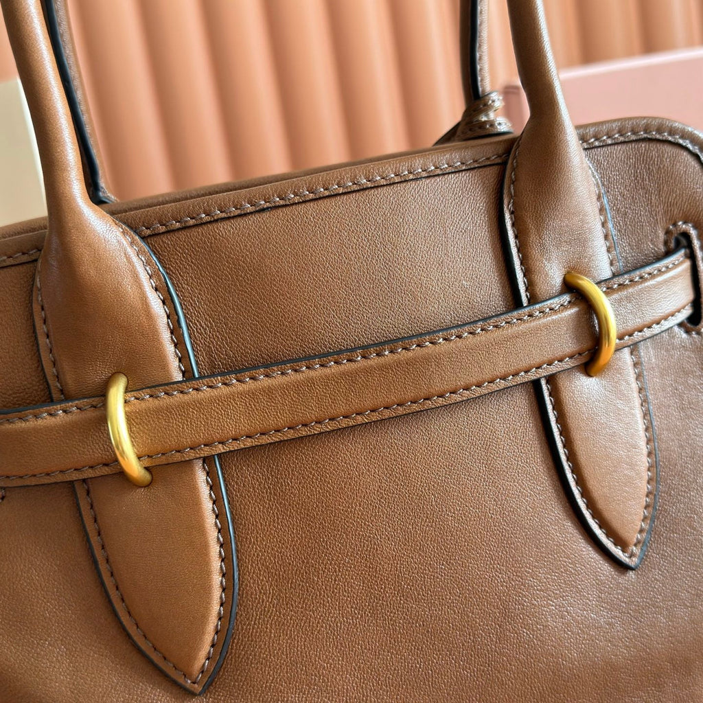 Miu Miu 26S Borsa Aventure Bag 30 in Tan Brown Calfskin Gold Hardware