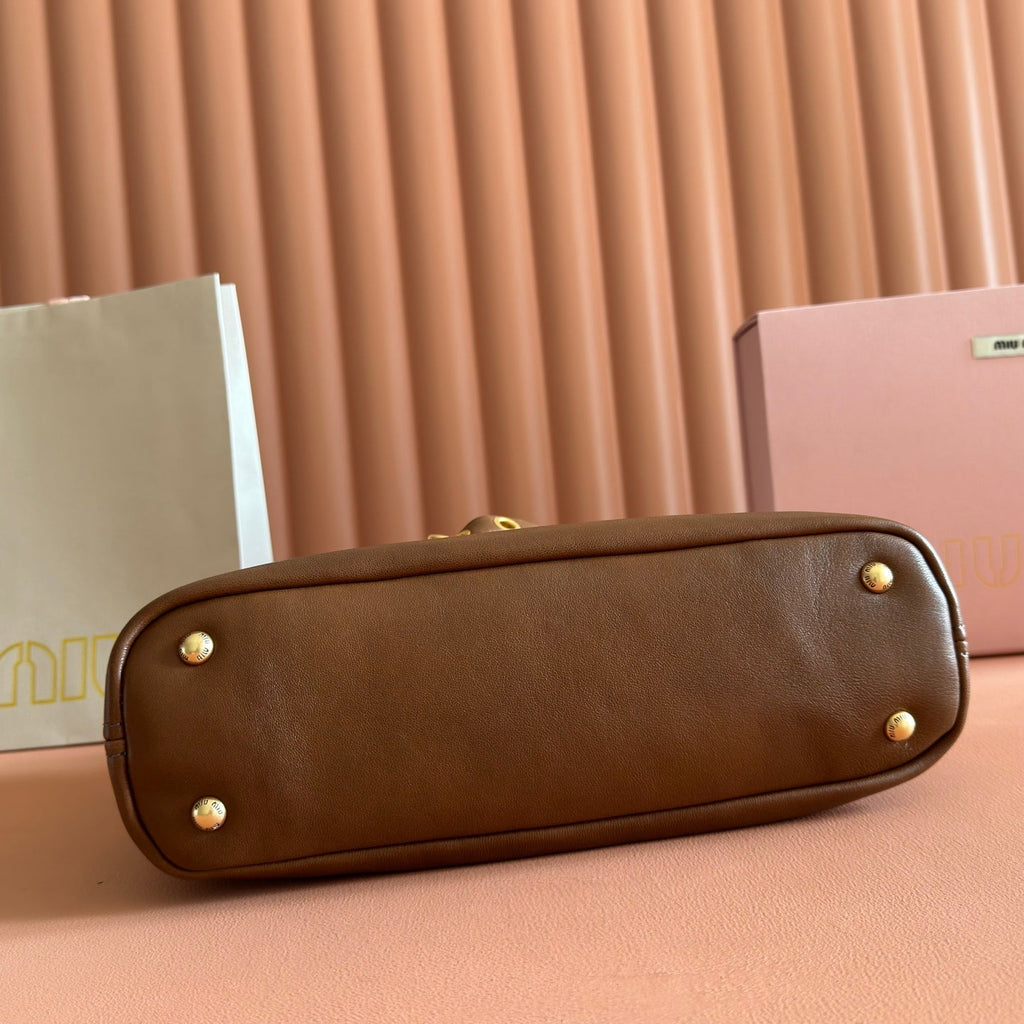 Miu Miu 26S Borsa Aventure Bag 30 in Tan Brown Calfskin Gold Hardware