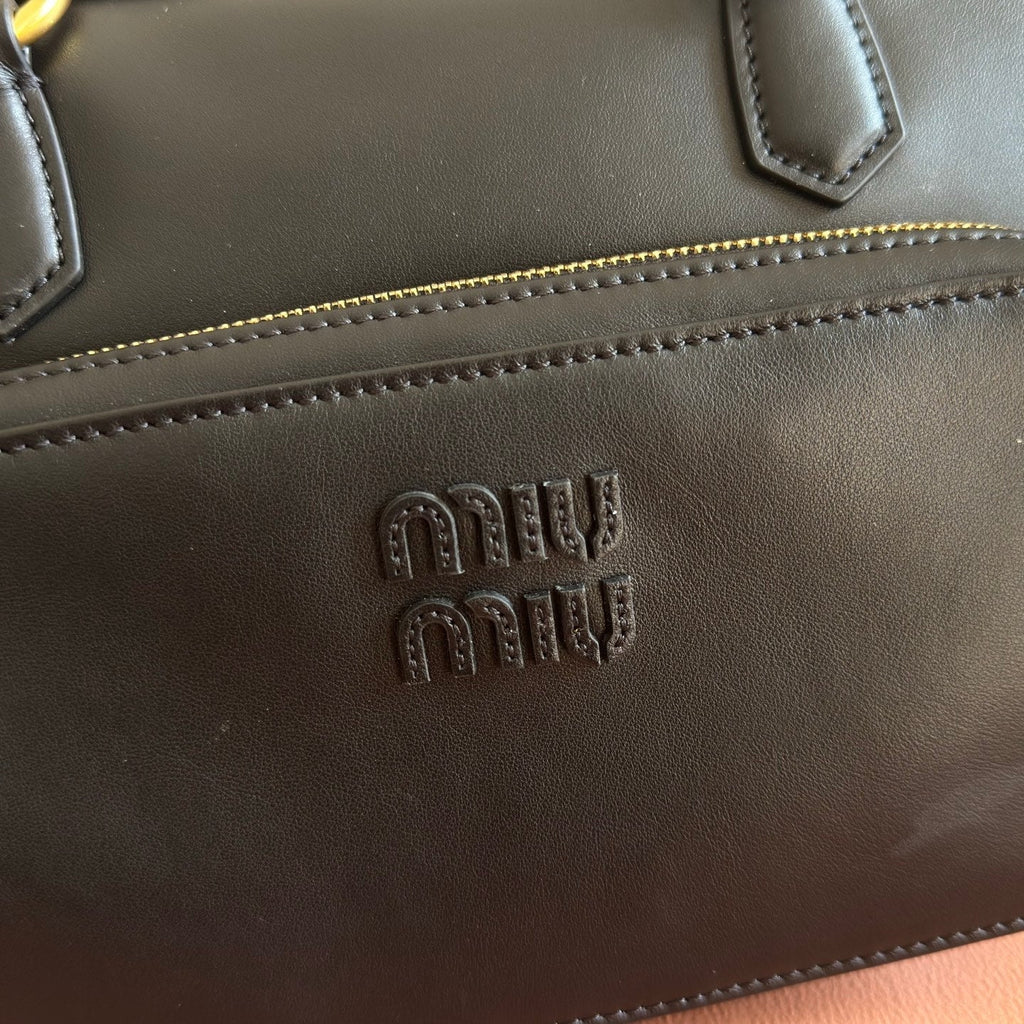 Miu Miu 26S Pocket Top-Handle Bag 32 in Black Calfskin Gold Hardware