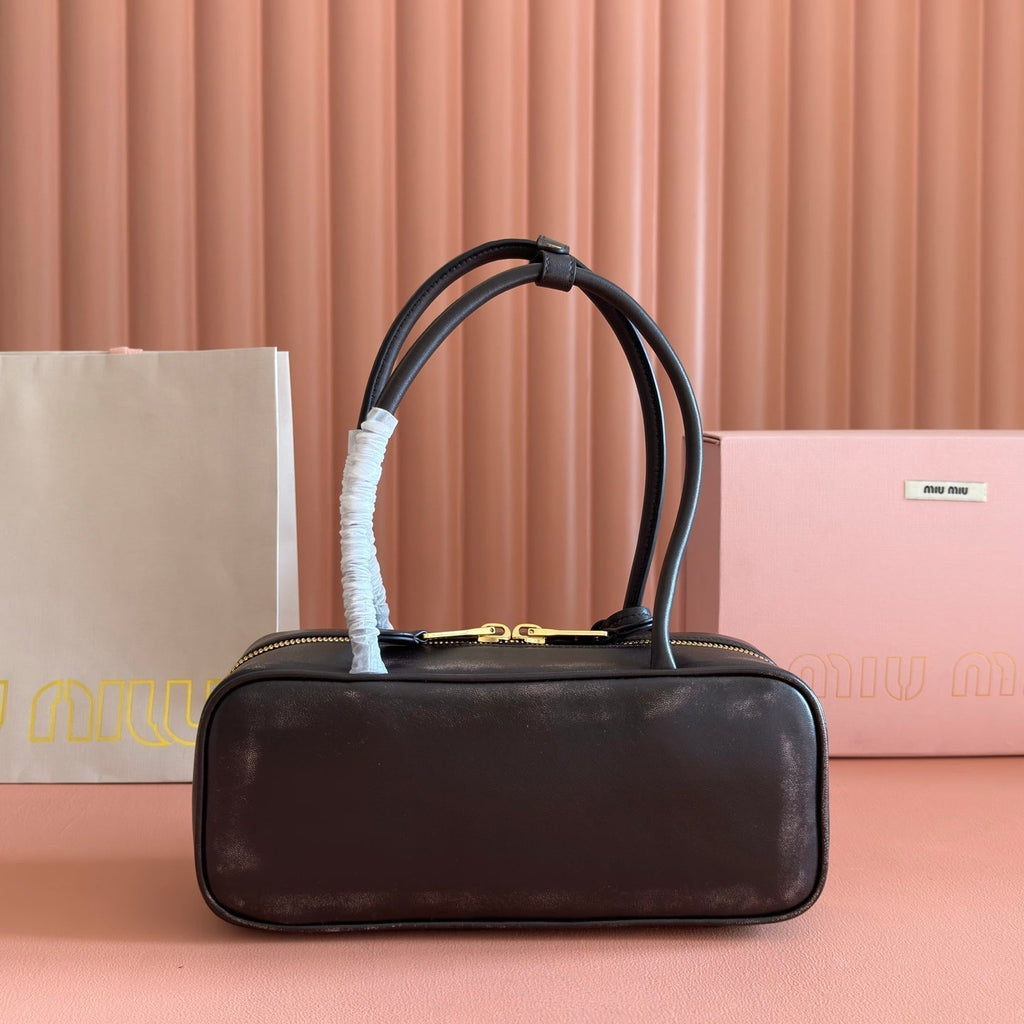 Miu Miu 26S Beau Top Handle Bag 28 in Black Calfskin Gold Hardware
