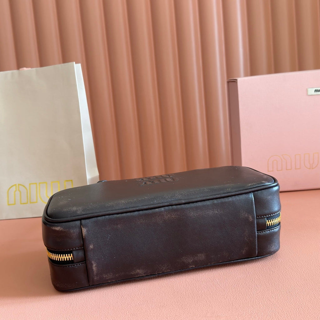 Miu Miu 26S Beau Top Handle Bag 28 in Black Calfskin Gold Hardware