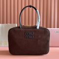 Miu Miu 26S Beau Bag 34 in Chocolate Brown Canvas and Black Calfskin