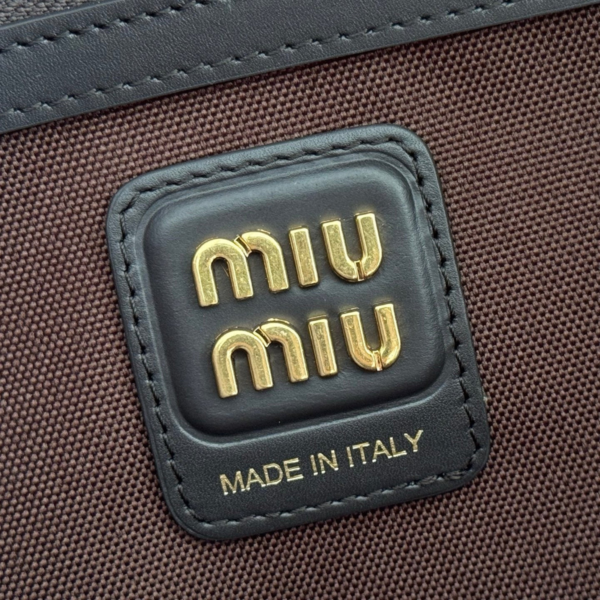 Miu Miu 26S Ivy 40 Tote in in Chocolate Brown Canvas and Black Calfskin