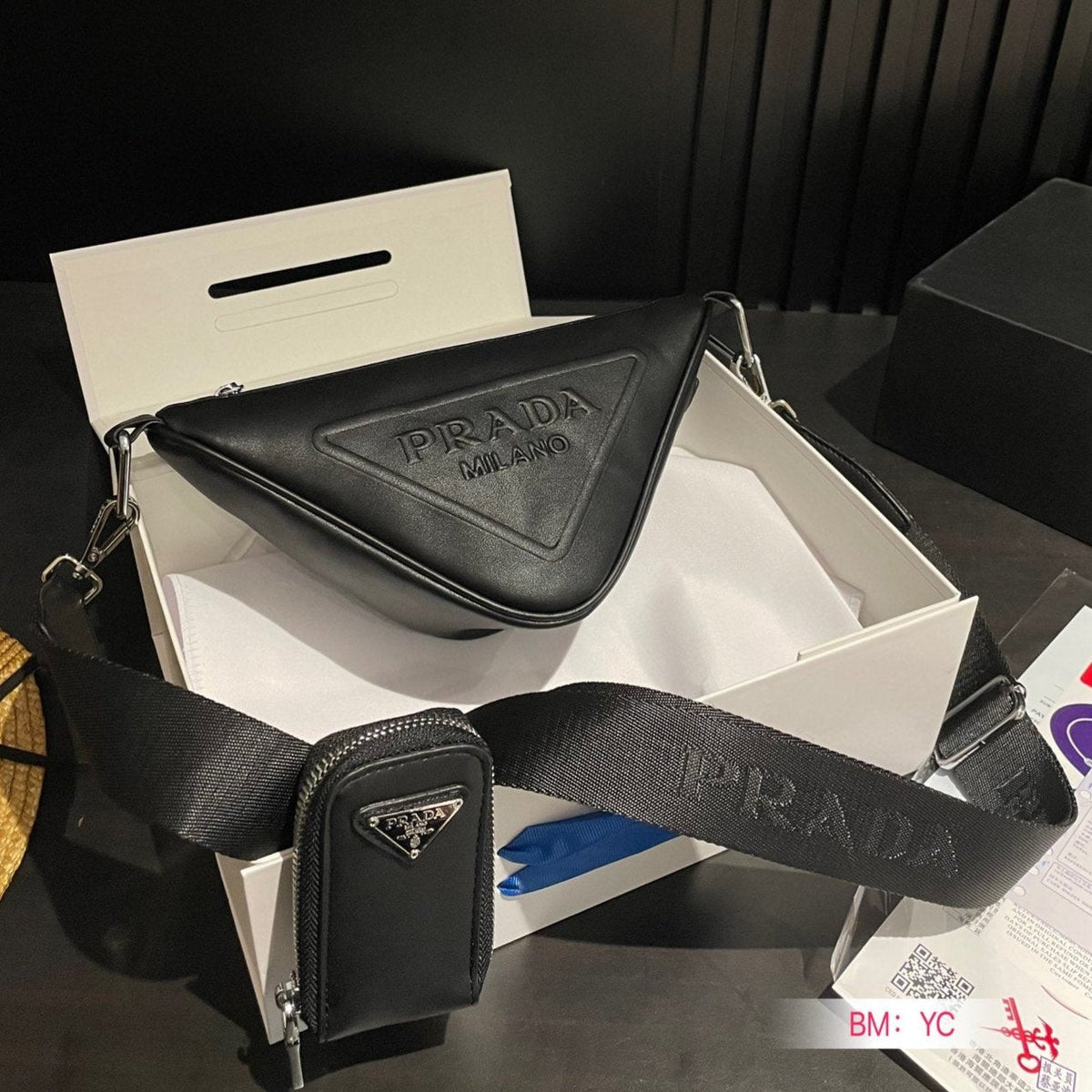 Prada Triangle 26 Shoulder Bag in Black Calfskin