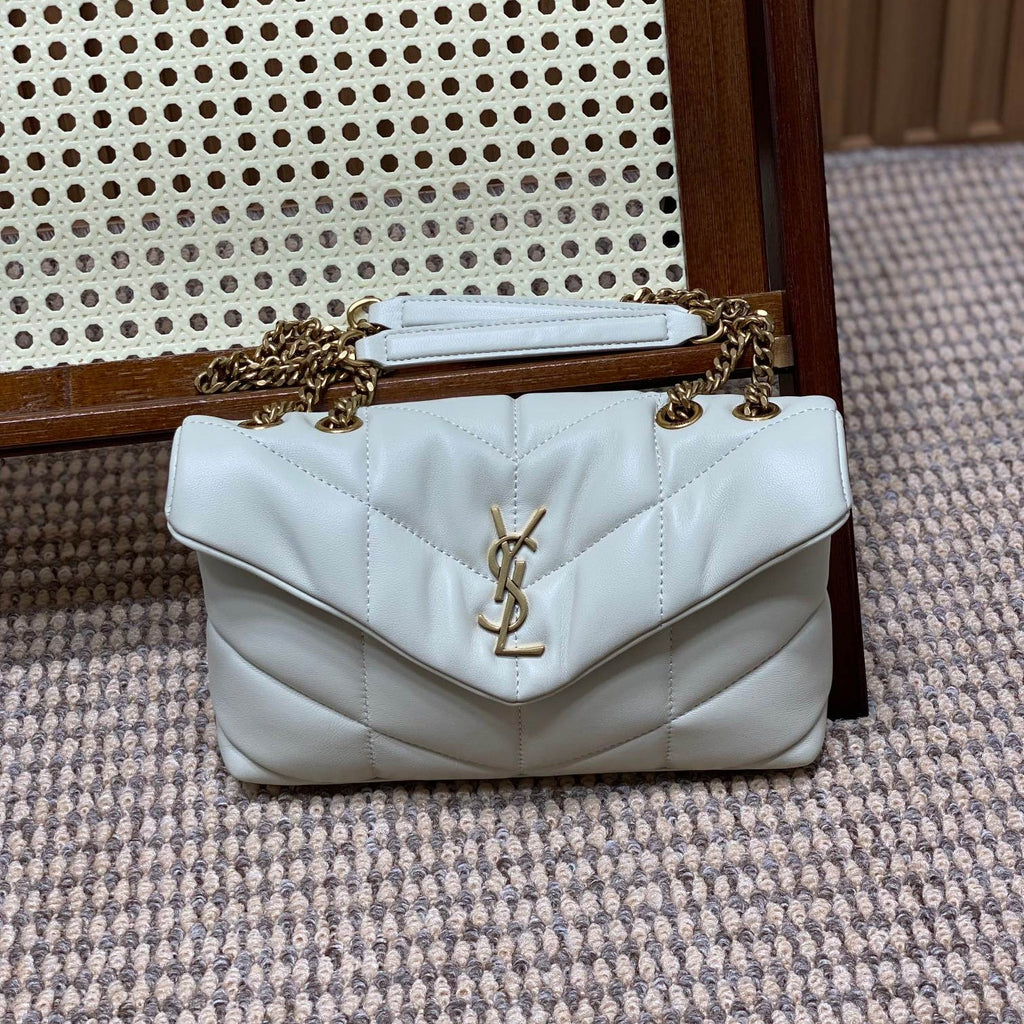 Saint Laurent Puffer Toy 23 in White Lambskin Gold Hardware Bag