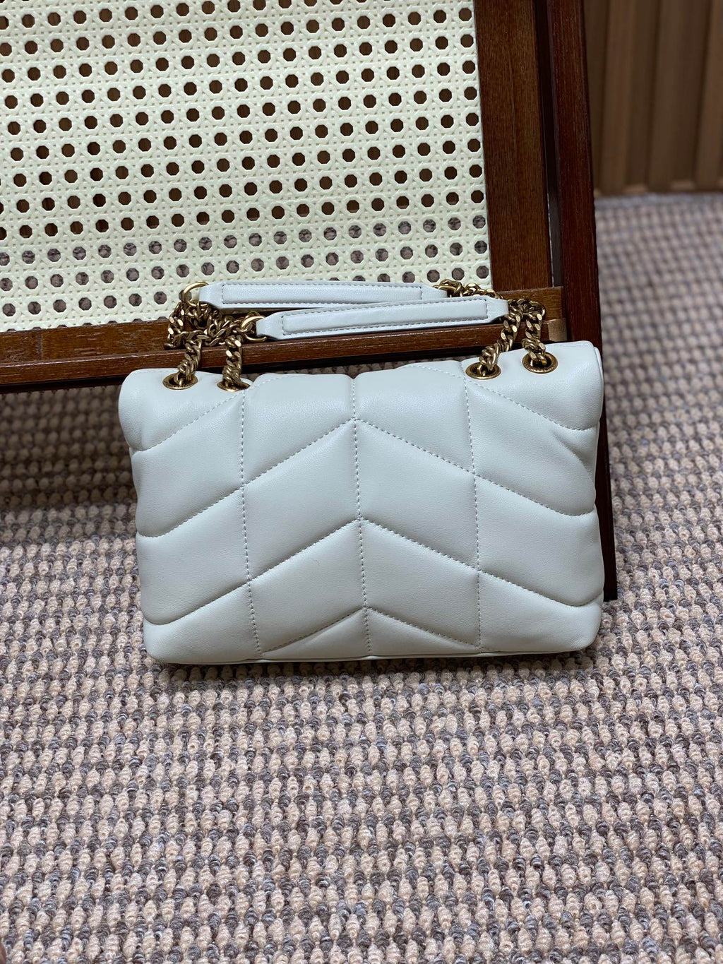 Saint Laurent Puffer Toy 23 in White Lambskin Gold Hardware Bag