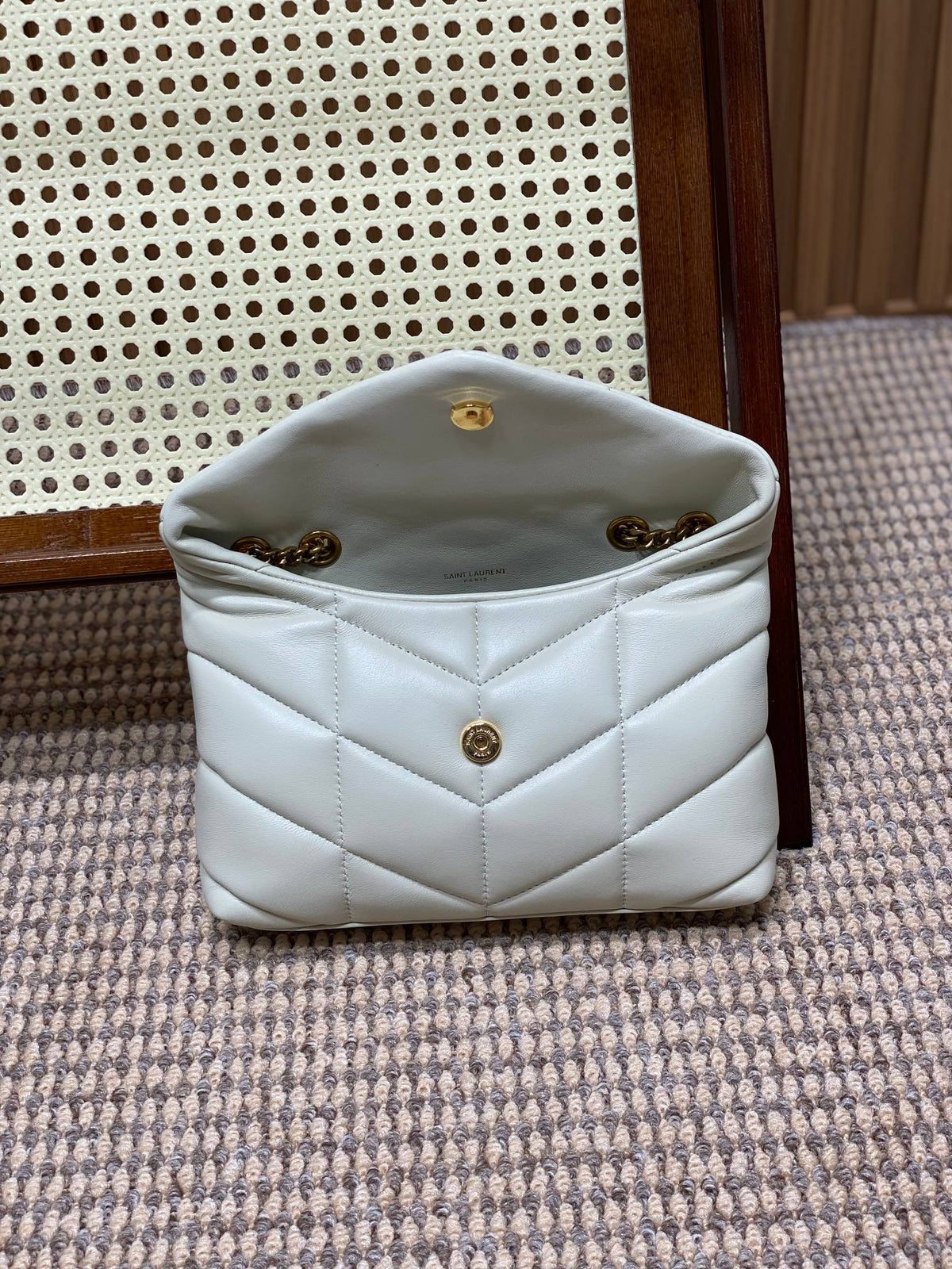 Saint Laurent Puffer Toy 23 in White Lambskin Gold Hardware Bag