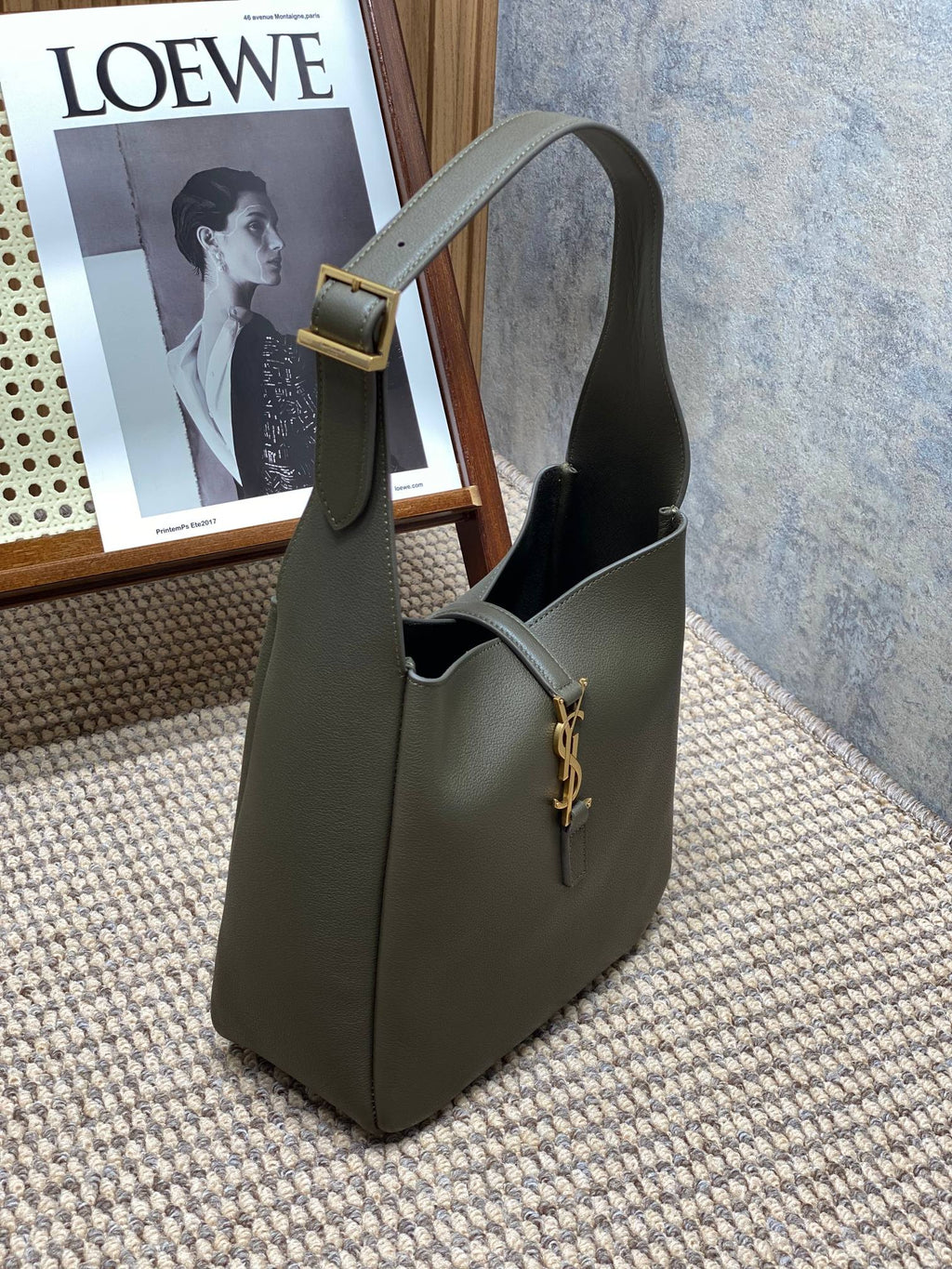 Saint Laurent Le 5 À 7 Small Supple 22 in Dark Green Calfskin Gold Buckle Bag