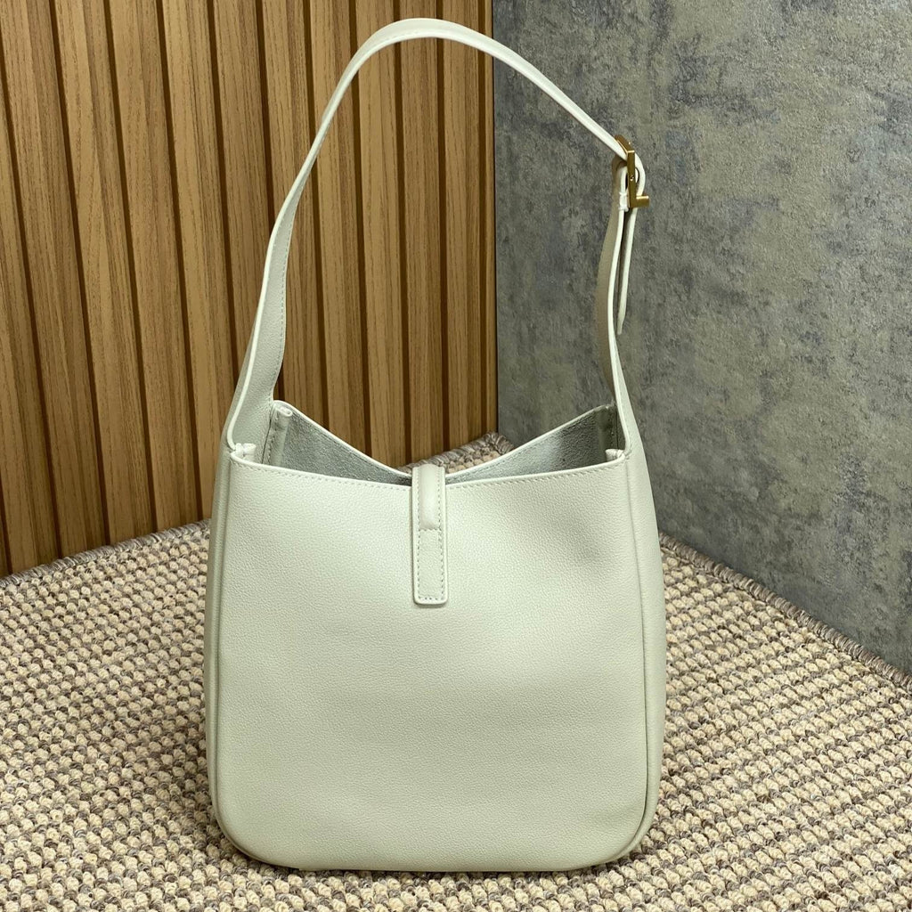 Saint Laurent Le 5 À 7 Small Supple 22 in White Calfskin Gold Buckle Bag