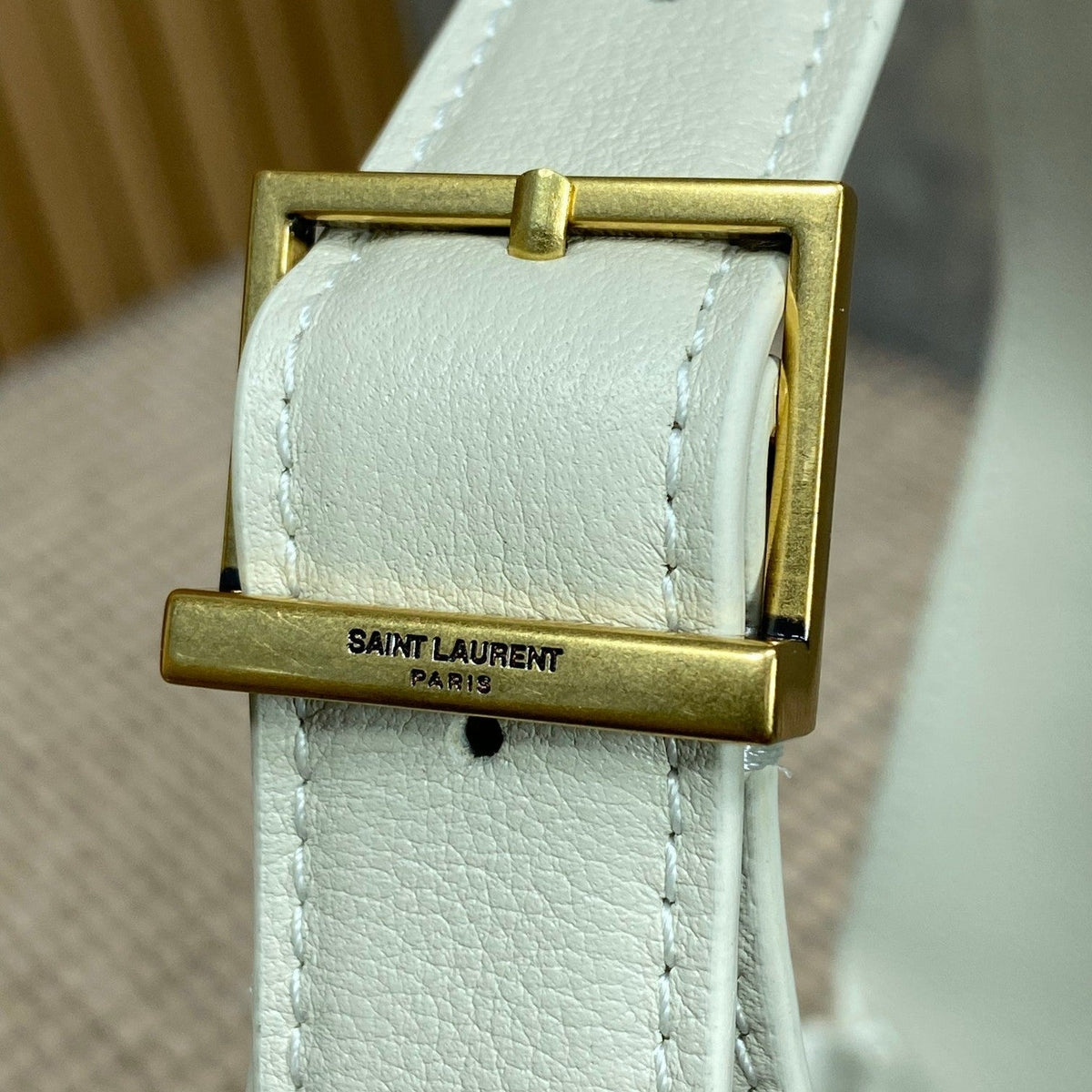 Saint Laurent Le 5 À 7 Small Supple 22 in White Calfskin Gold Buckle Bag