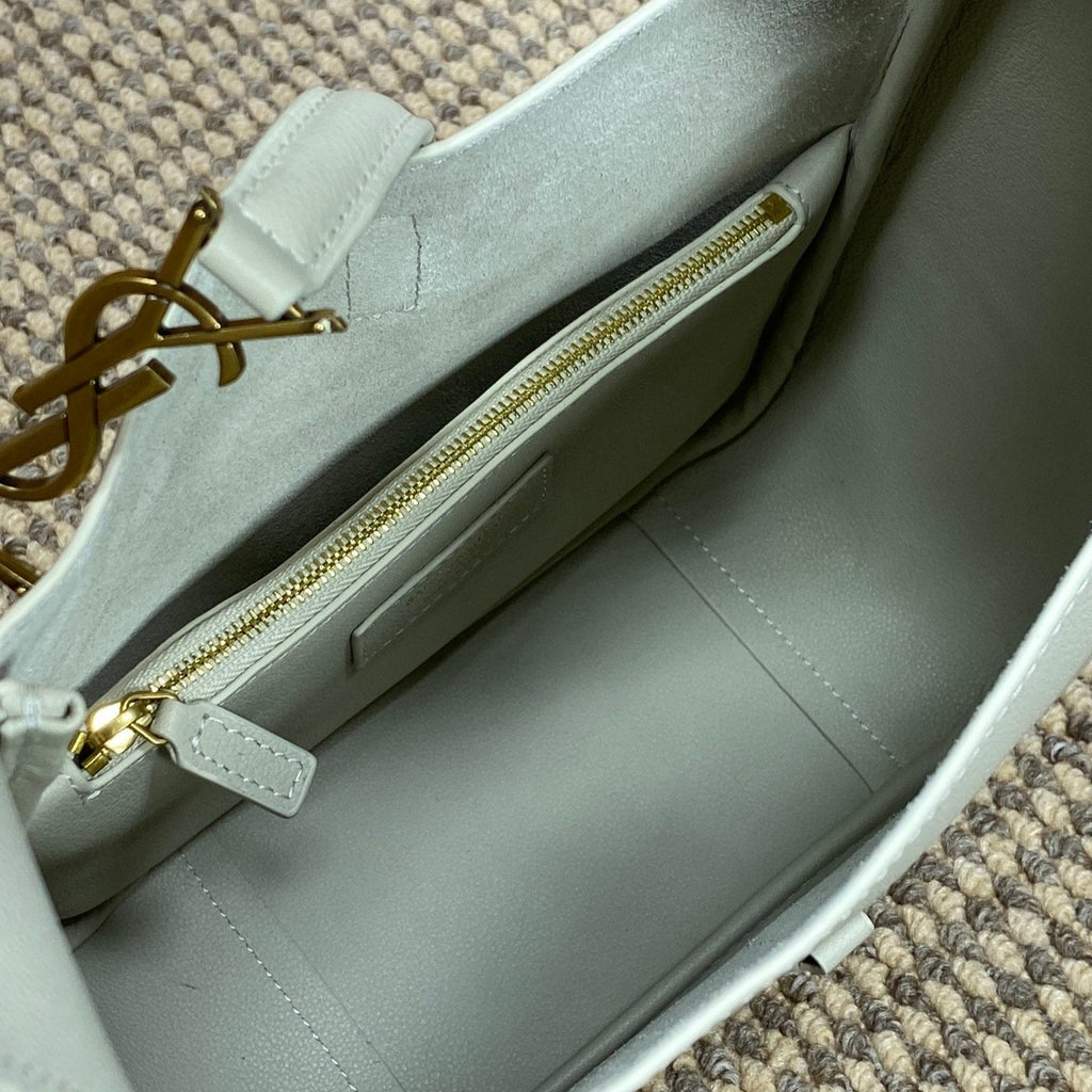Saint Laurent Le 5 À 7 Small Supple 22 in White Calfskin Gold Buckle Bag