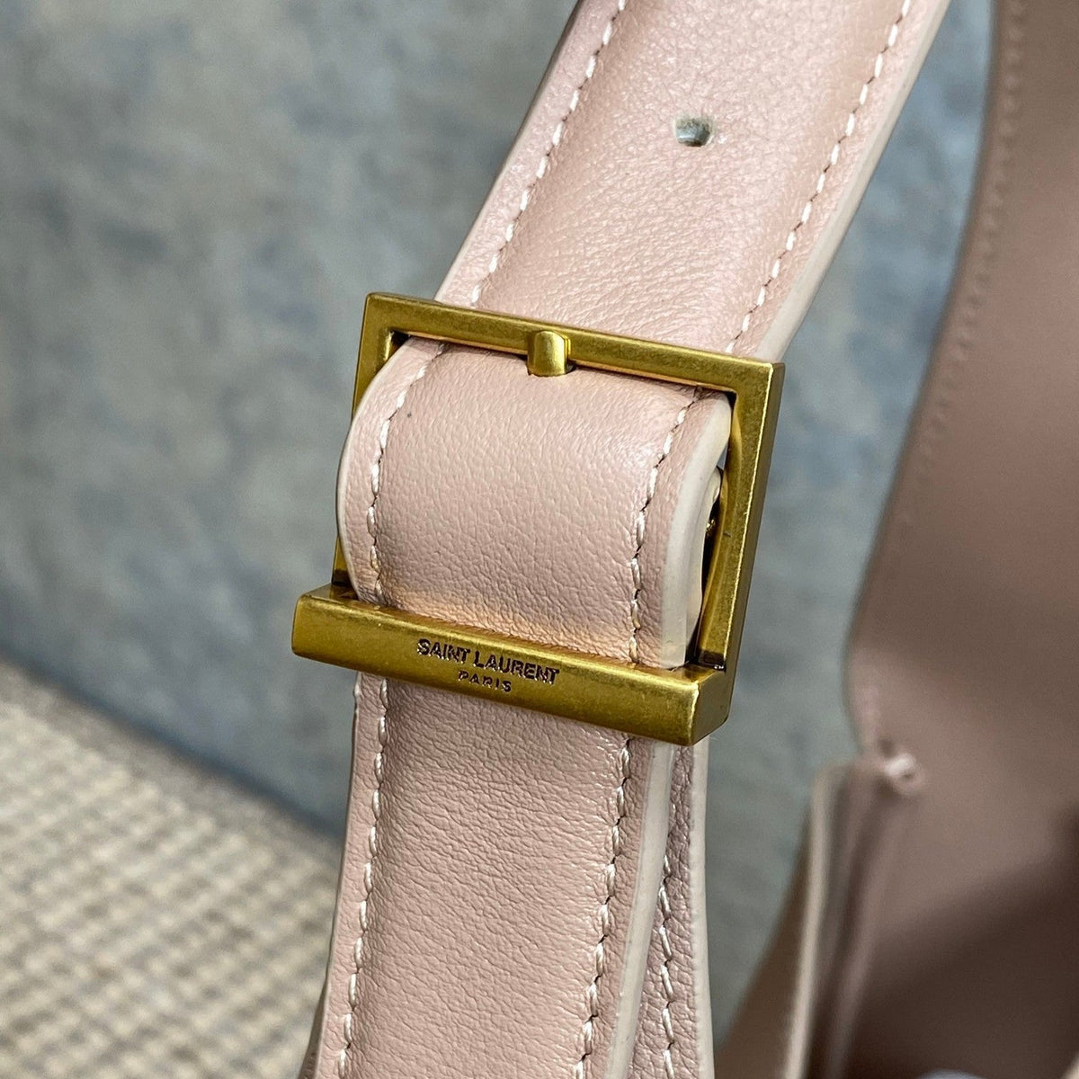 Saint Laurent Le 5 À 7 Small Supple 22 in Babby Pink Calfskin Gold Buckle Bag