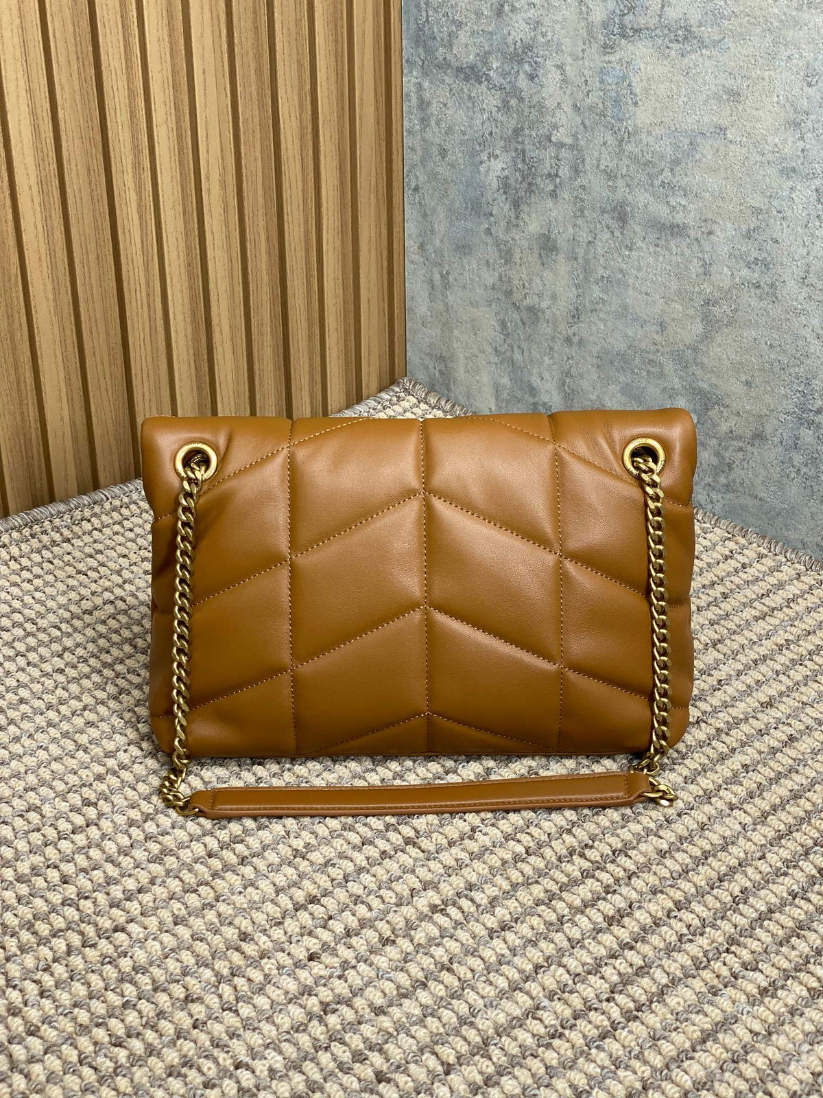 Saint Laurent Puffer Small 29 in Bronze Brown Lambskin Gold Hardware Bag