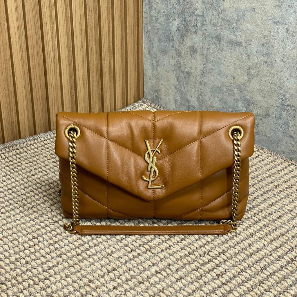 Saint Laurent Puffer Small 29 in Bronze Brown Lambskin Gold Hardware Bag
