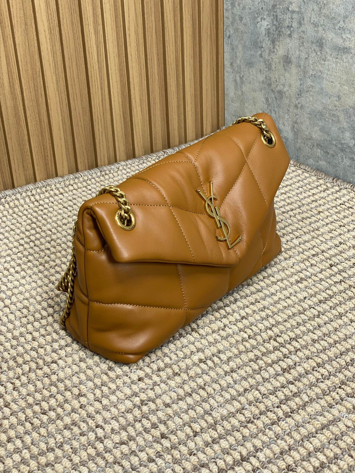 Saint Laurent Puffer Small 29 in Bronze Brown Lambskin Gold Hardware Bag