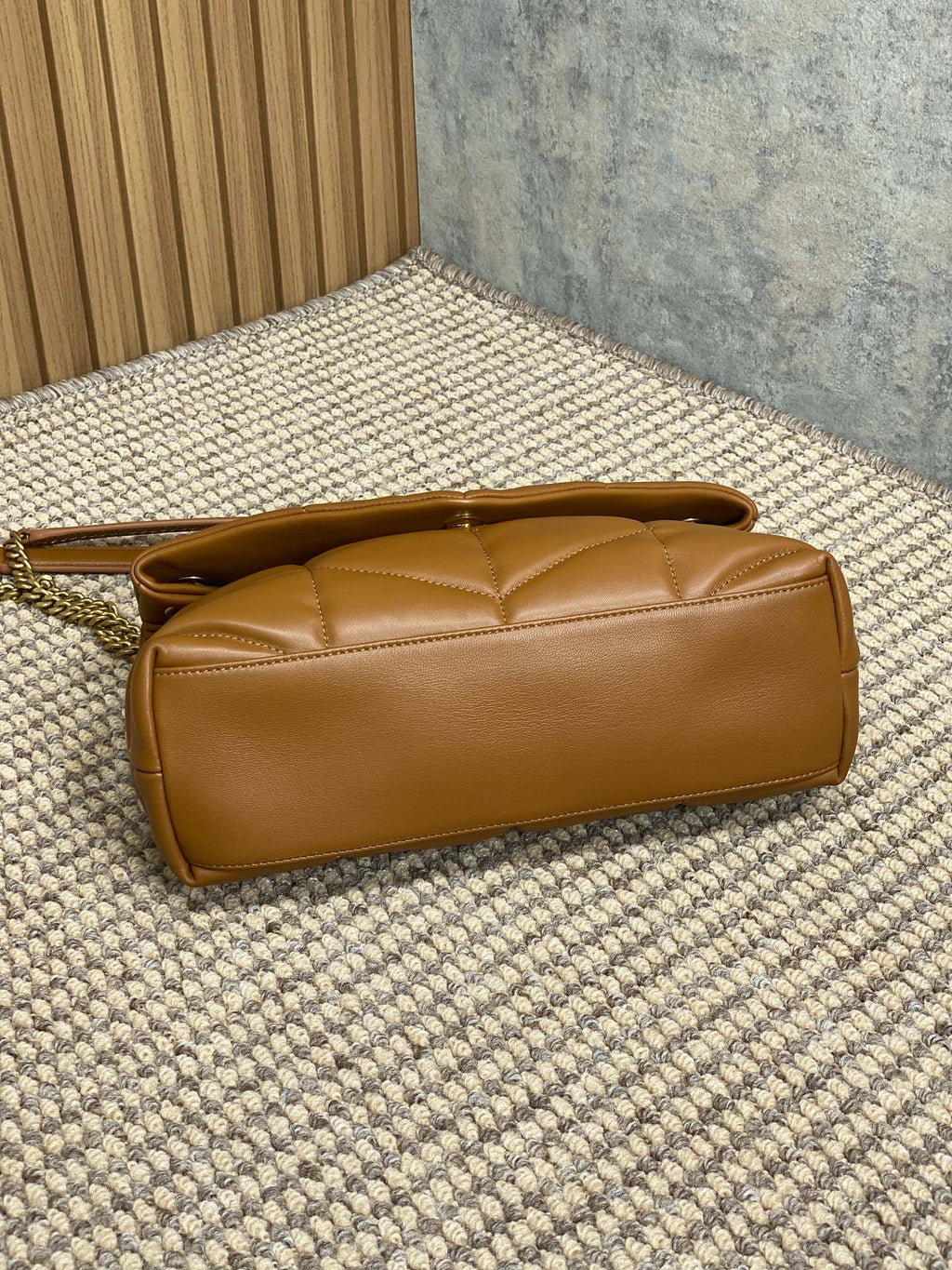 Saint Laurent Puffer Small 29 in Bronze Brown Lambskin Gold Hardware Bag