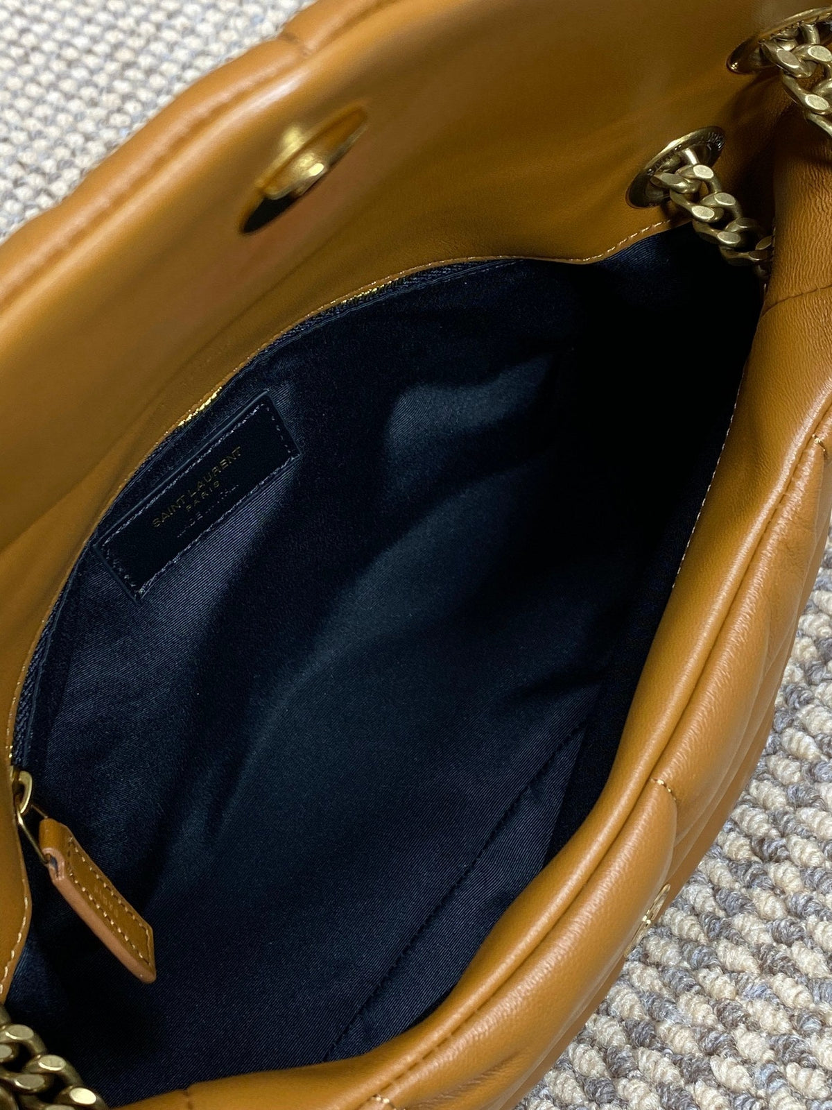 Saint Laurent Puffer Small 29 in Bronze Brown Lambskin Gold Hardware Bag