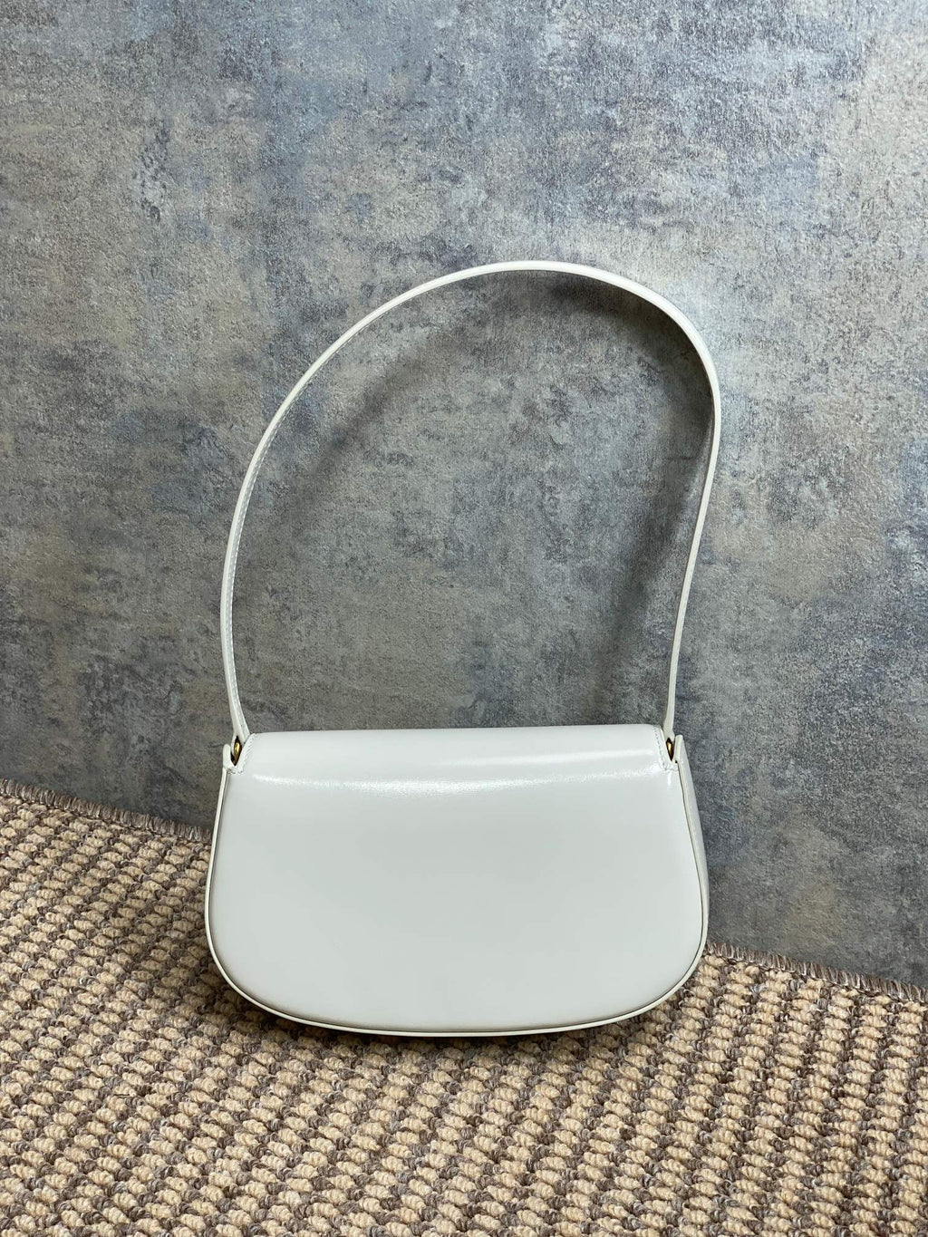 Saint Laurent Voltaire in Box Shoulder Bag 21 in White Calfskin Gold Metallic