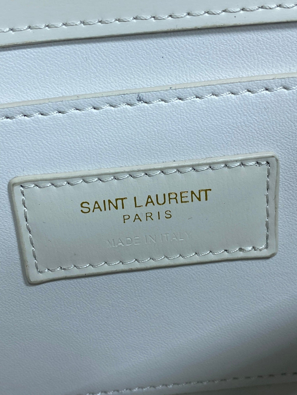 Saint Laurent Voltaire in Box Shoulder Bag 21 in White Calfskin Gold Metallic