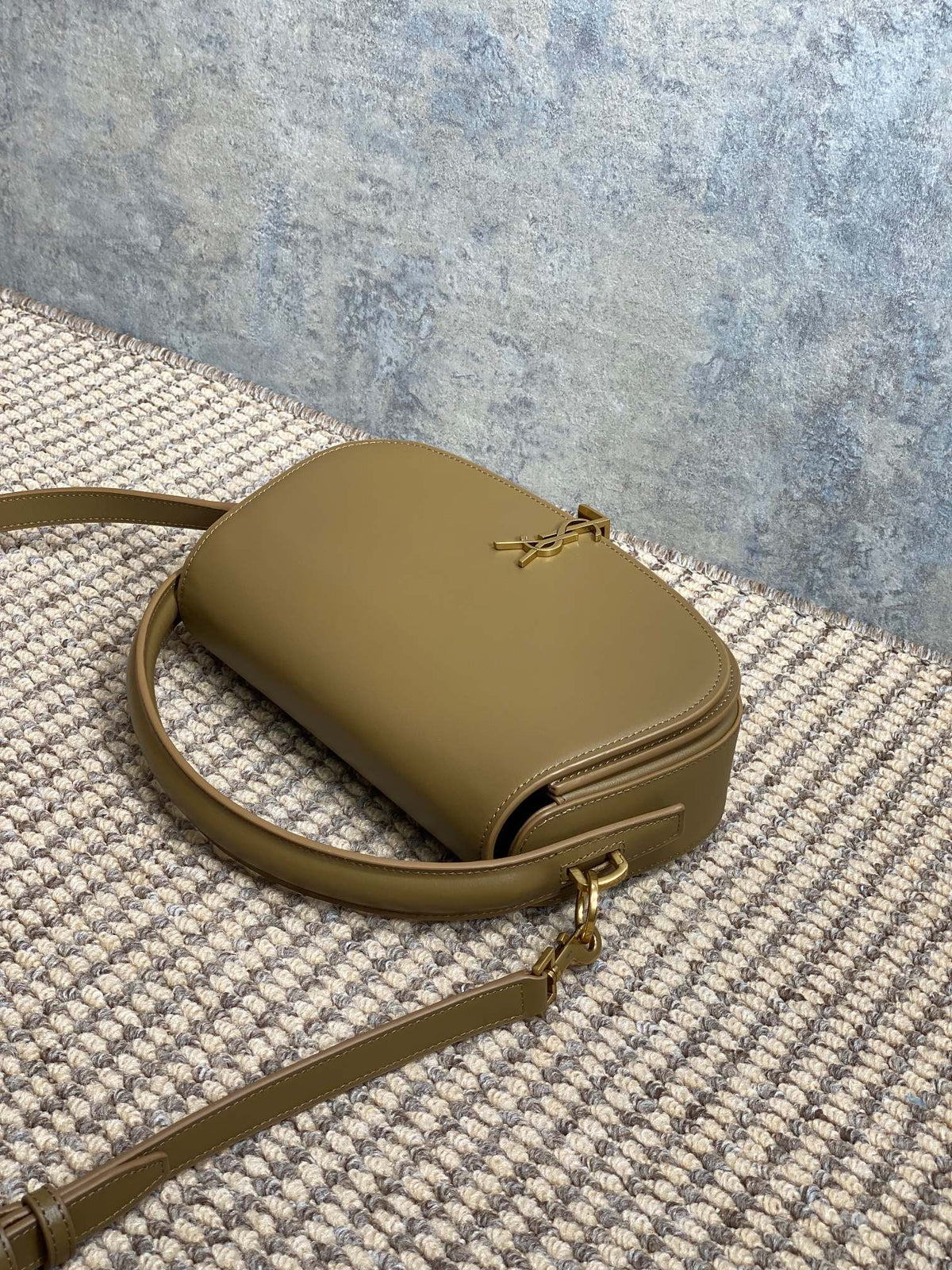 Voltaire Half-Moon Shoulder Bag 24 in Cedar Brown Calfskin Gold Metallic