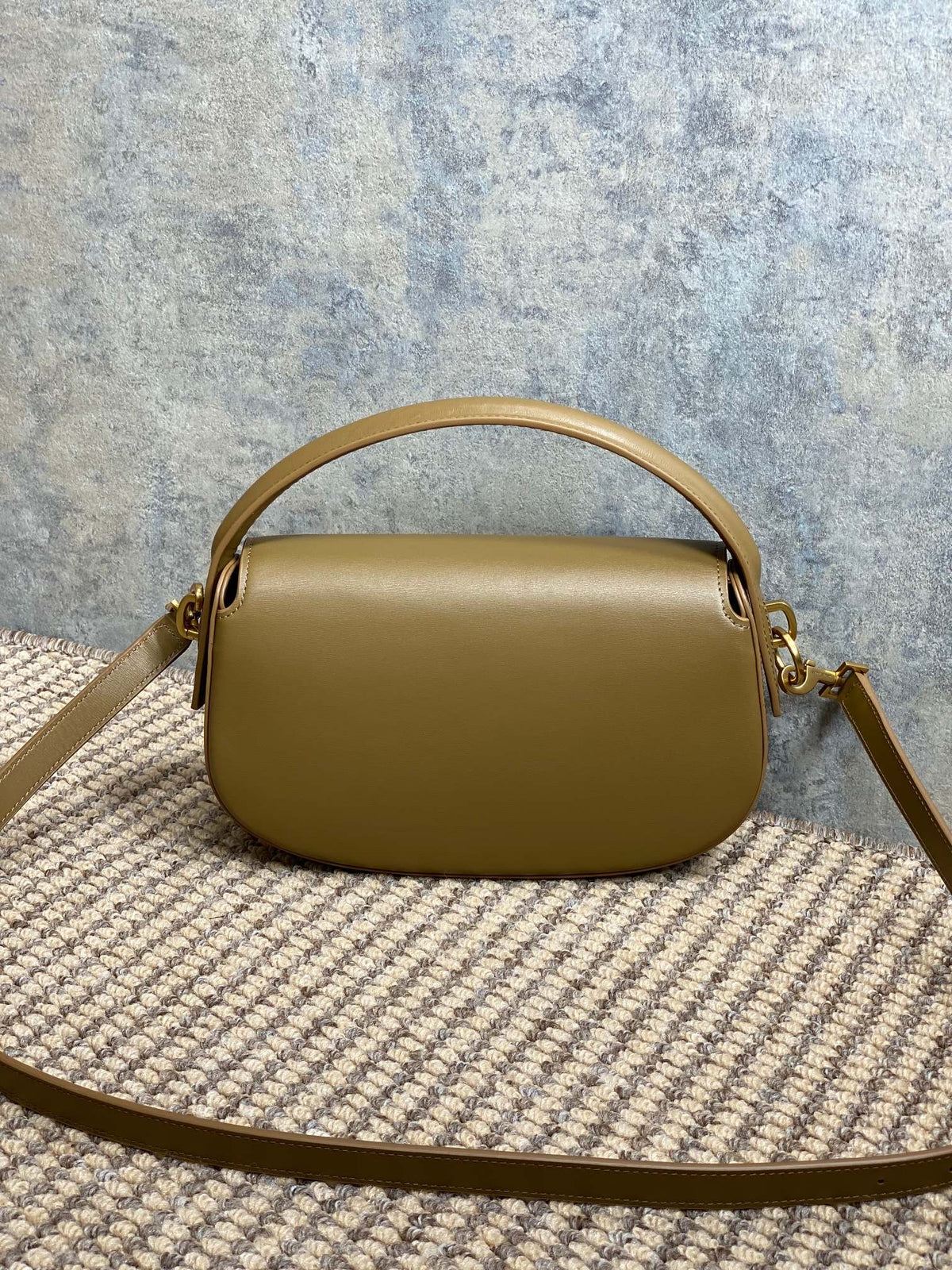 Voltaire Half-Moon Shoulder Bag 24 in Cedar Brown Calfskin Gold Metallic